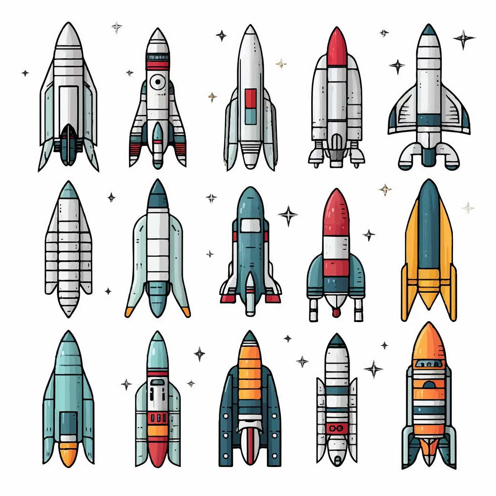Colorful and Monochrome Flying Space Vectors – free colorful drawings image from Dotvec