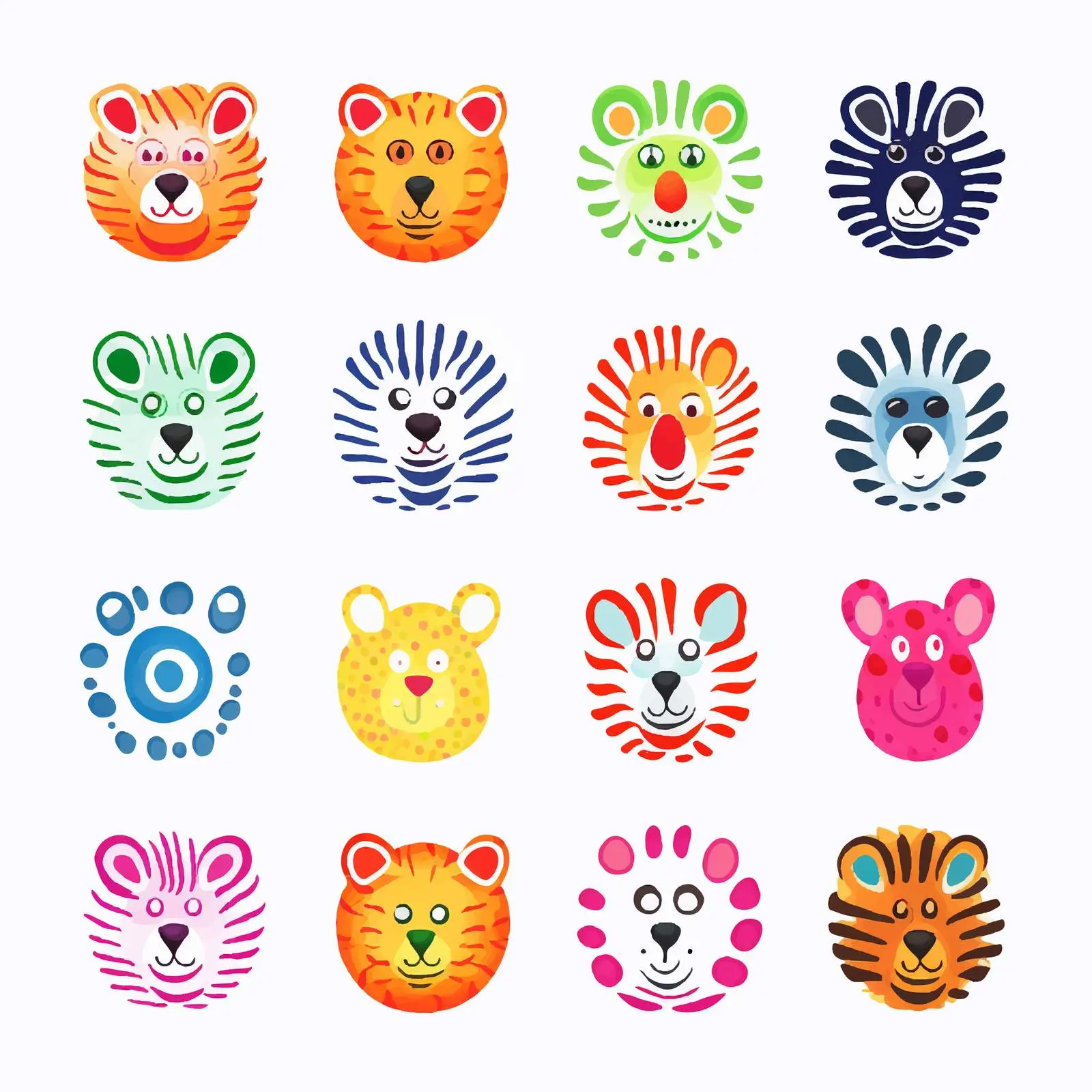 Colorful Fingerprint Vector Art with Adorable Animals — free download from Dotvec