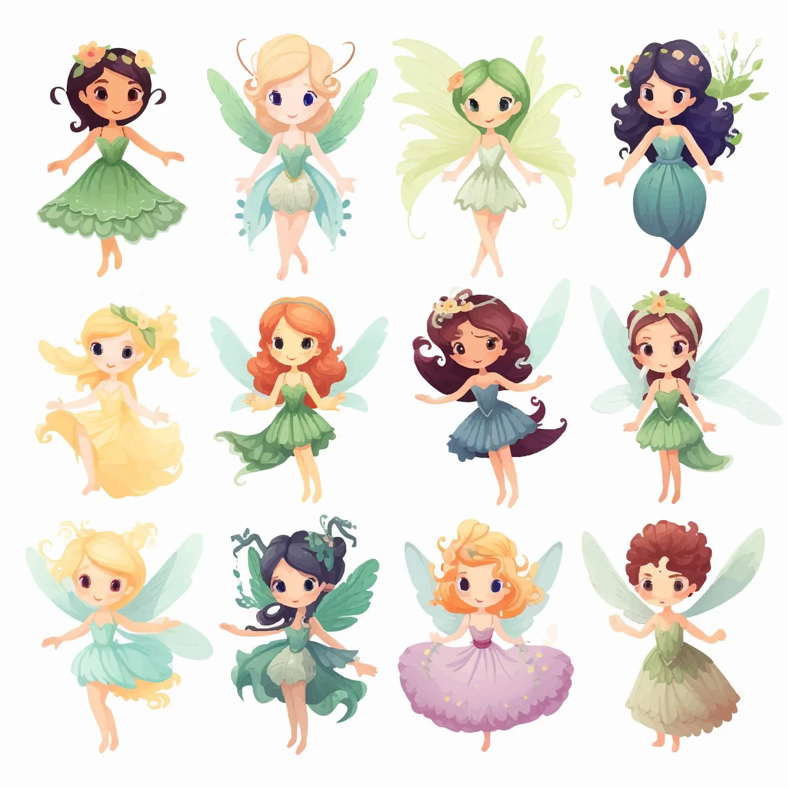 Cute Beautiful Fairies in Various Dresses — free download from Dotvec