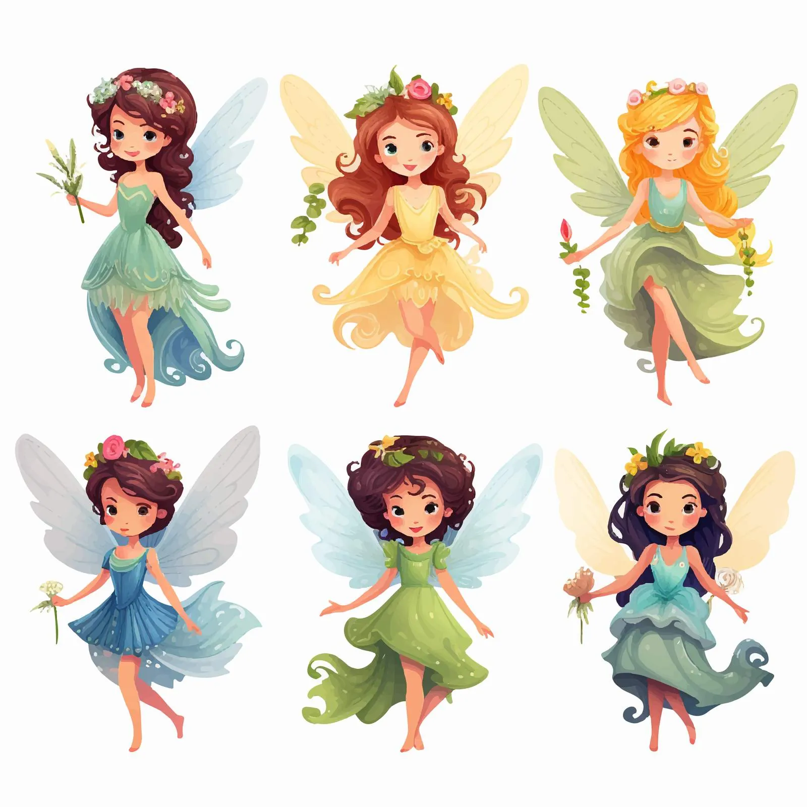 Beautiful Fairies in Various Dresses - Vector Art — free download from Dotvec