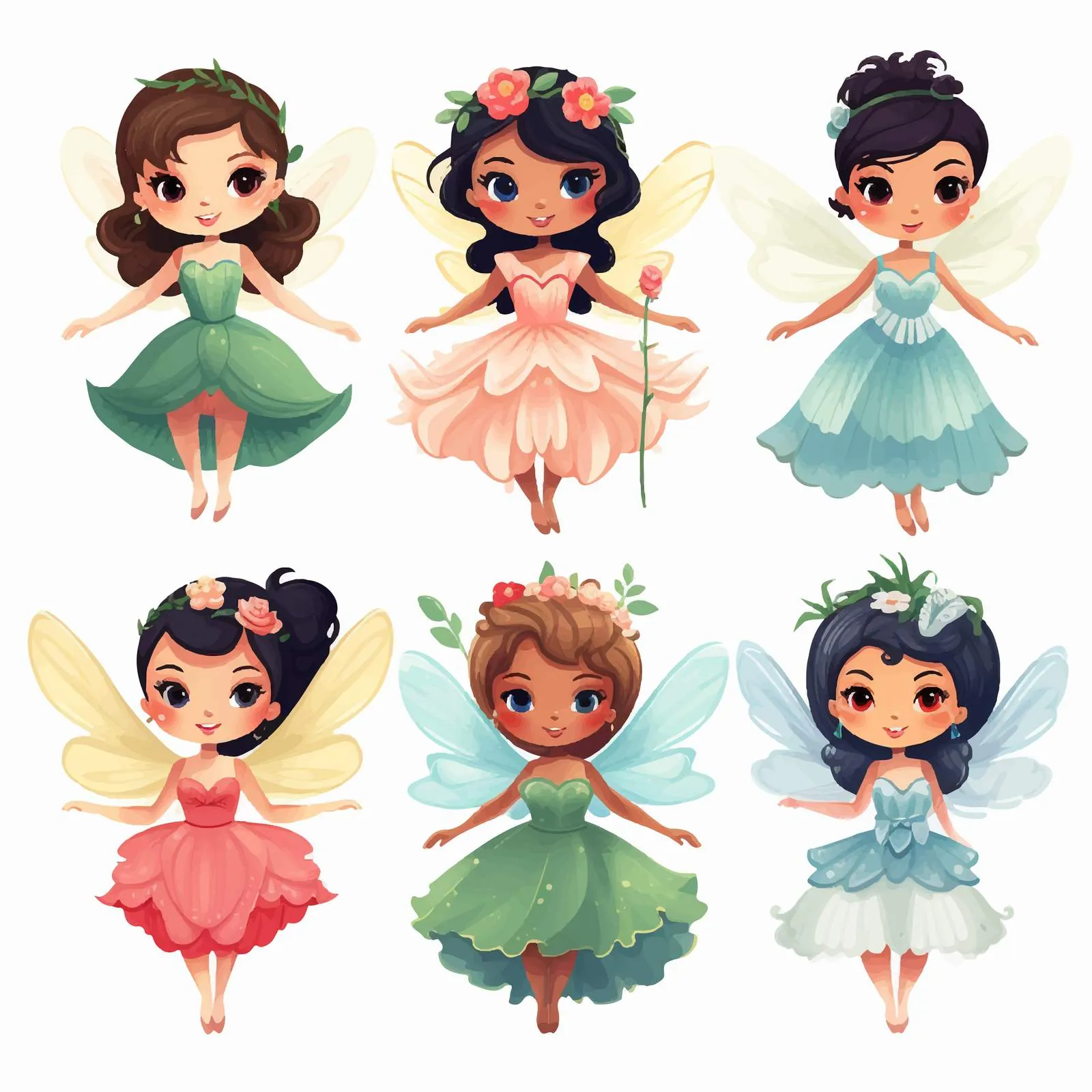 Cute Fairies in Beautiful Dresses Vector Collection — free download from Dotvec