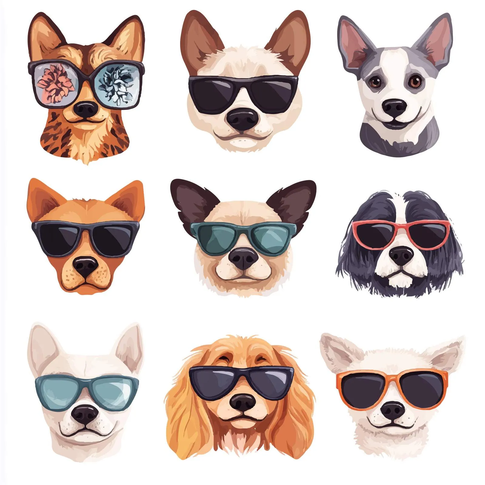 Cute Dogs in Glasses - Vector Collection — free download from Dotvec