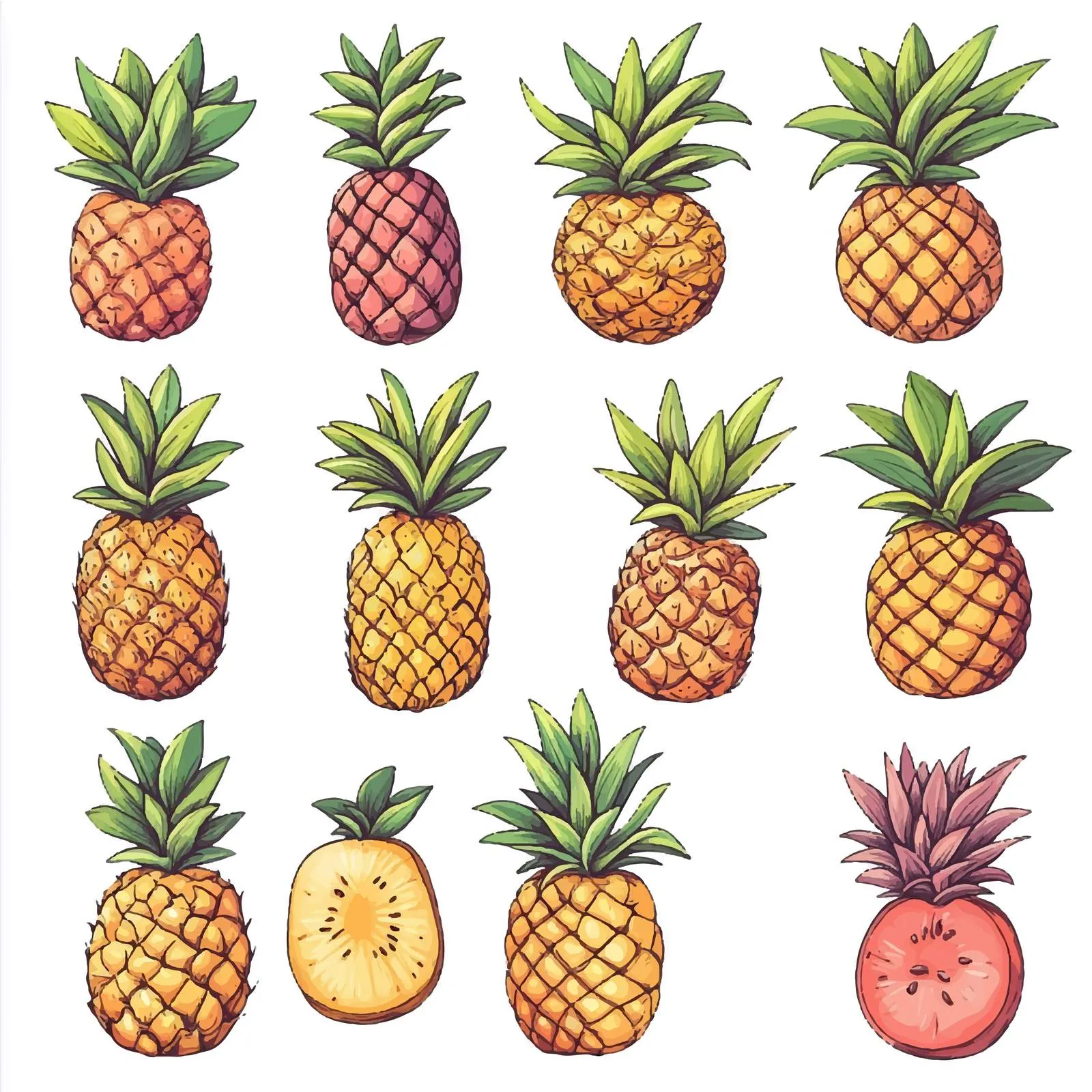 Colorful Decorative Pineapple Vector Collection — free download from Dotvec