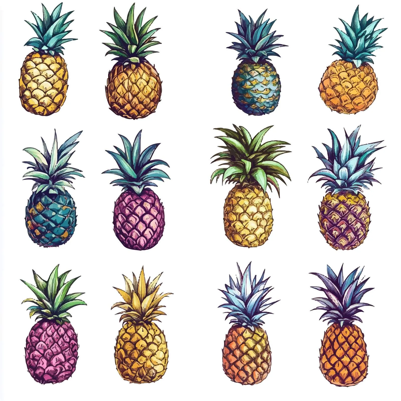 Colorful Decorative Pineapple Vectors Collection — free download from Dotvec
