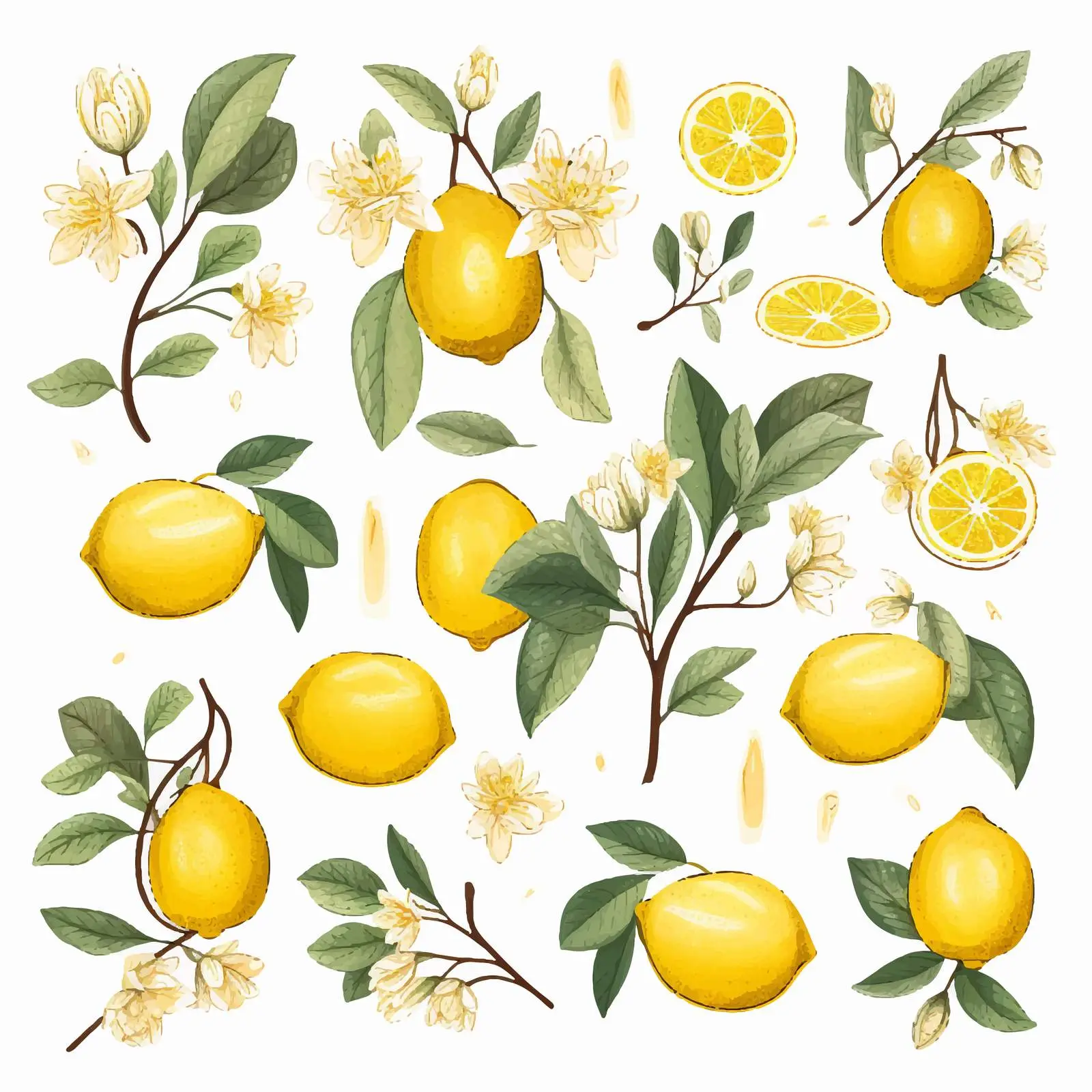 Detailed Vector Drawings of Whole and Cut Lemons — free download from Dotvec