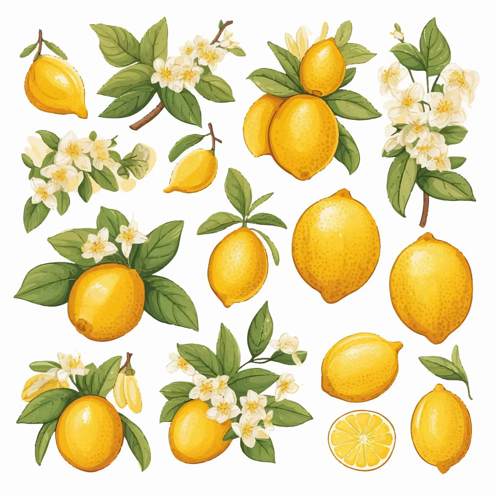 Detailed Vector Drawings of Whole and Cut Lemons — free download from Dotvec