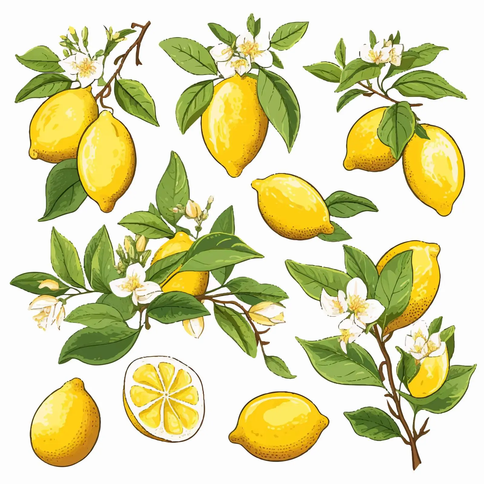 Detailed Drawings of Whole and Cut Lemons — free download from Dotvec