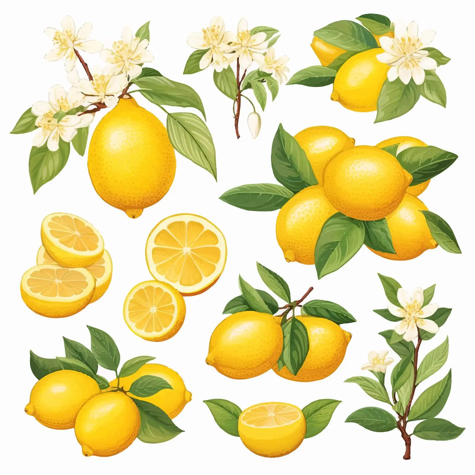 Detailed Vector Drawings of Whole and Cut Lemons — free download from Dotvec