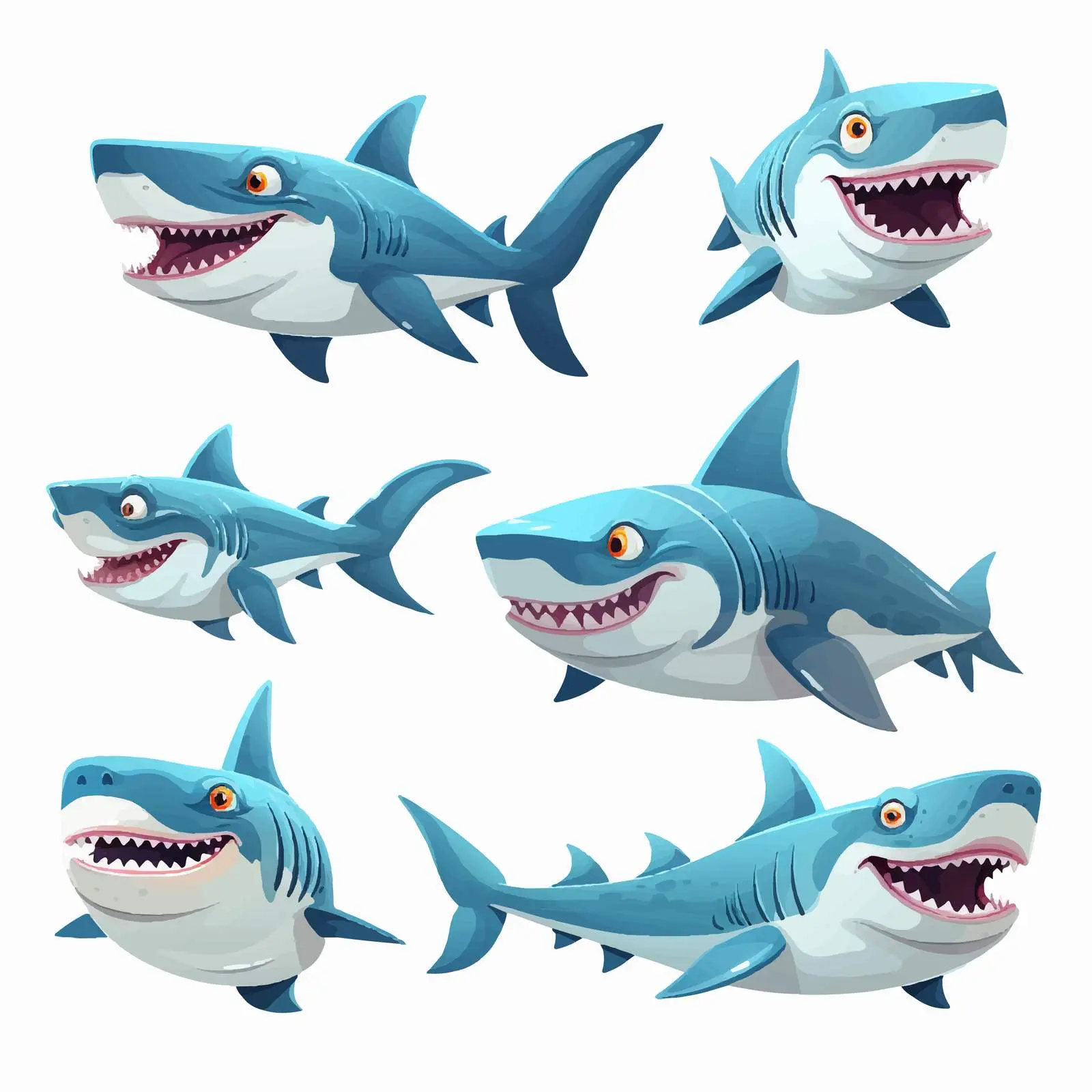 Diverse Cartoon Shark Character Vector Collection — free download from Dotvec