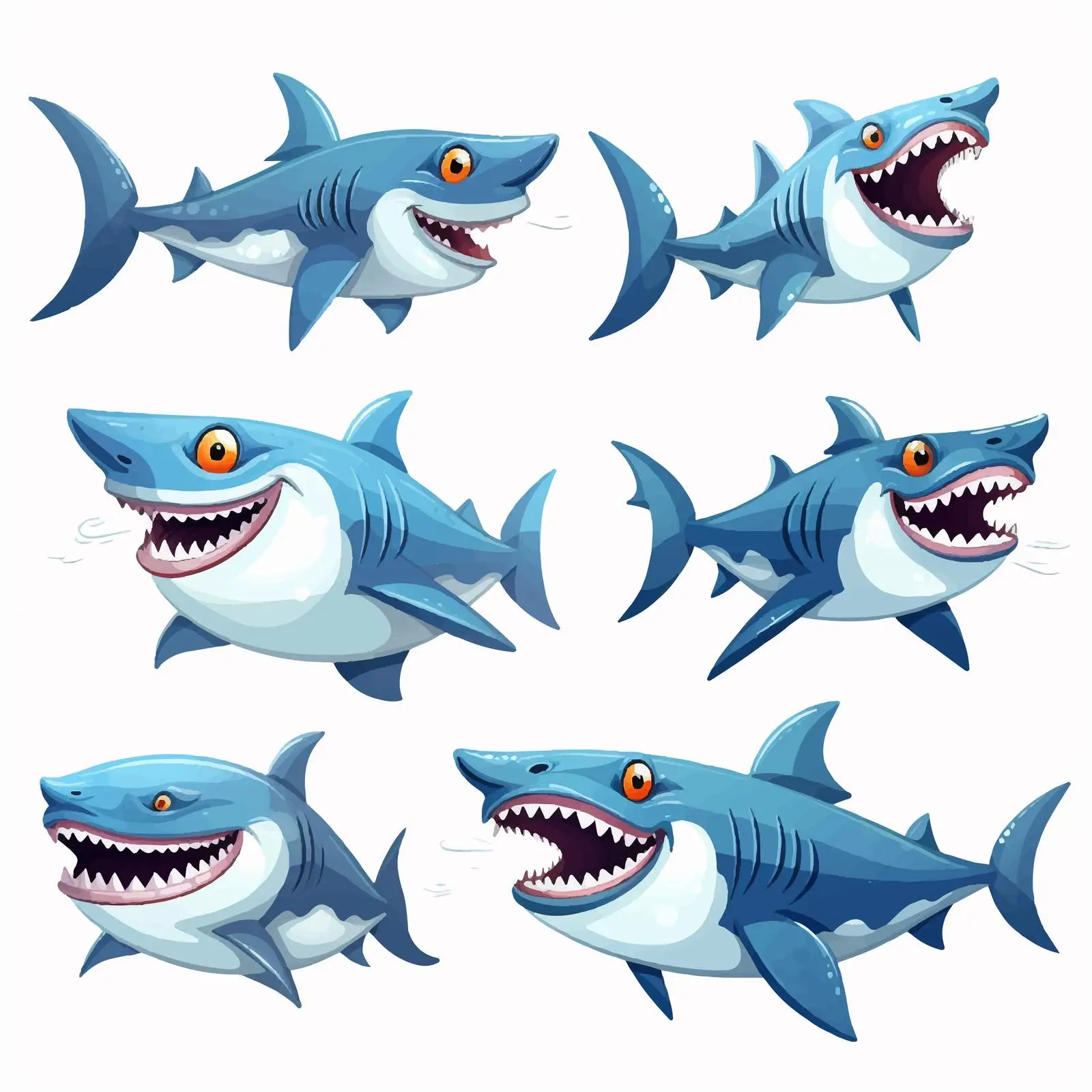 Diverse Cartoon Shark Characters Vector Collection — free download from Dotvec