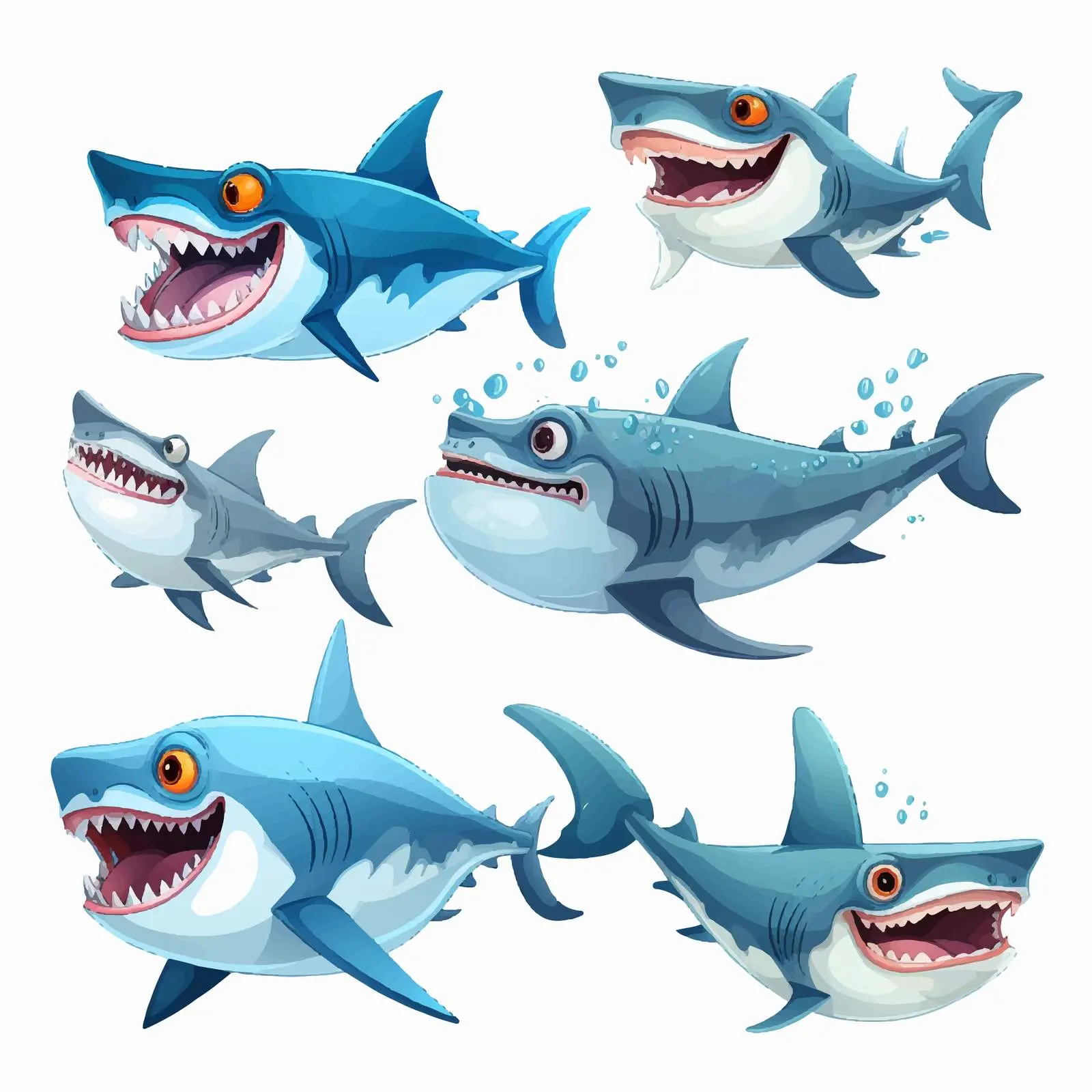 Diverse Cartoon Shark Characters Vector Collection — free download from Dotvec