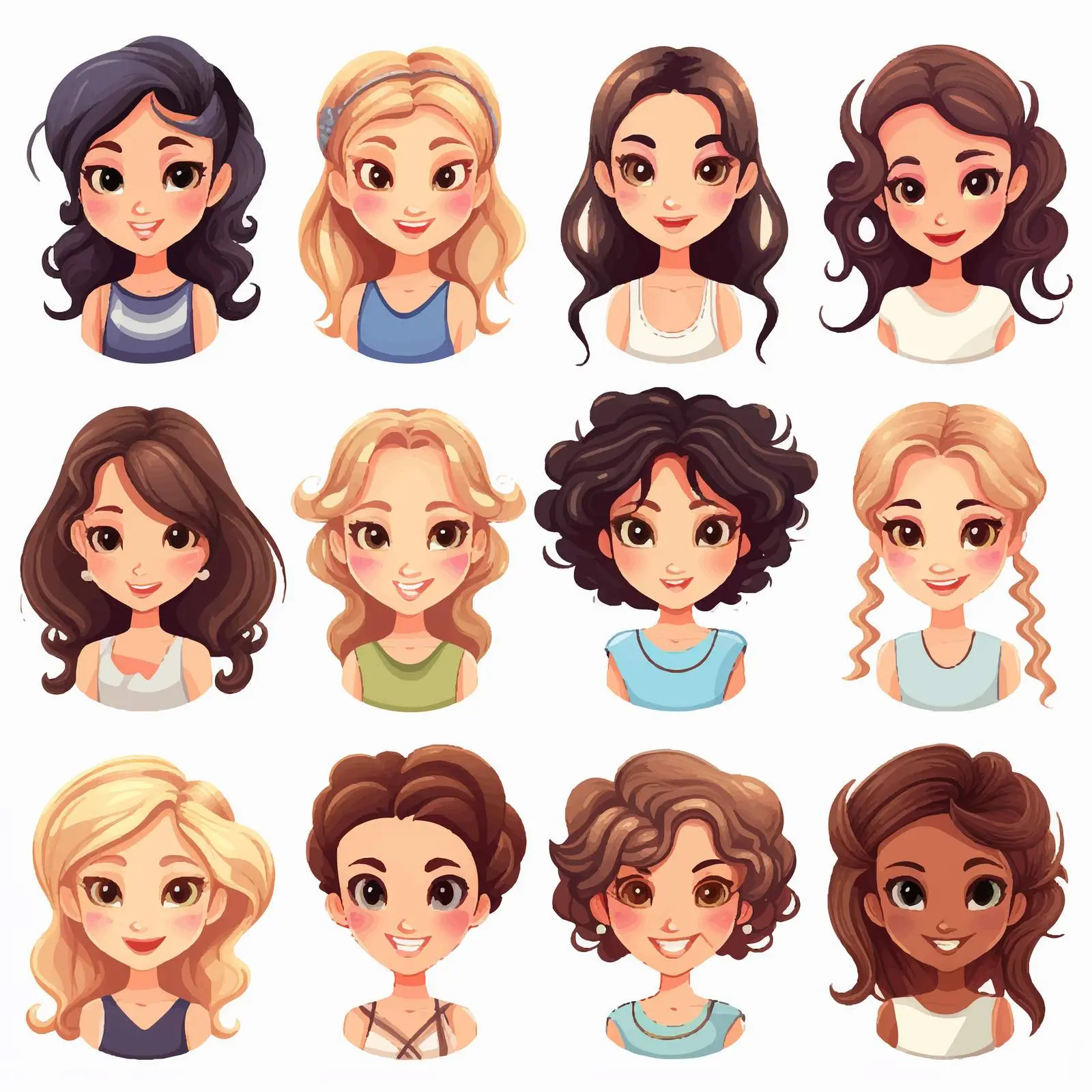 Diverse Cartoon Girls Head Illustrations — free download from Dotvec