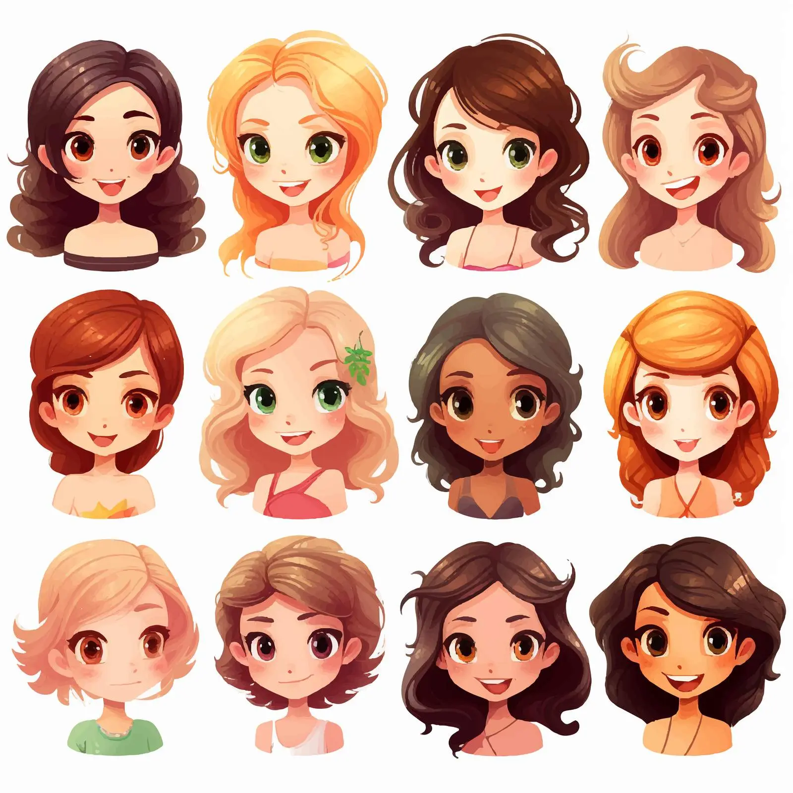 Collection of Cartoon Girls' Heads Art — free download from Dotvec