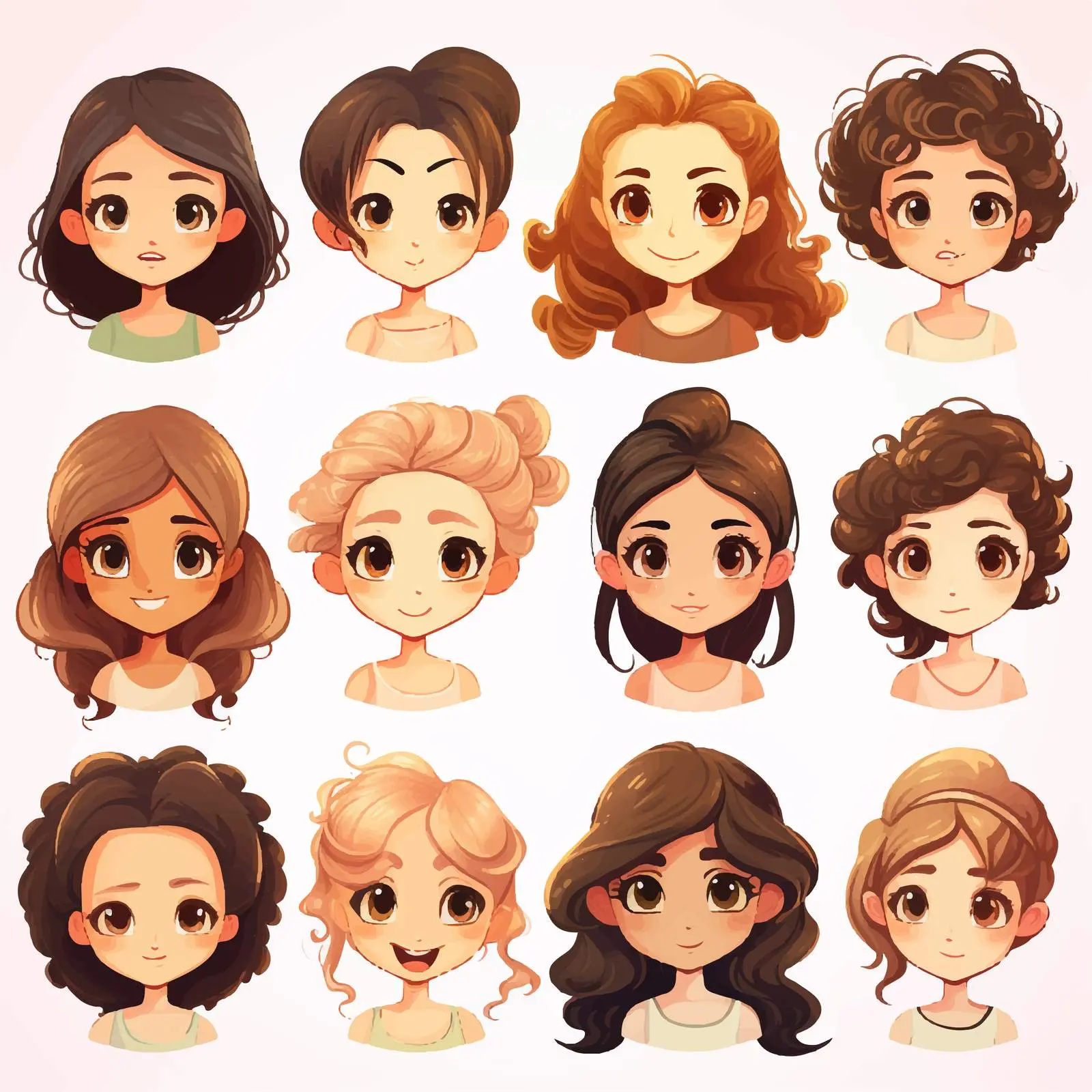 Diverse Cartoon Girls Heads Vector Collection — free download from Dotvec