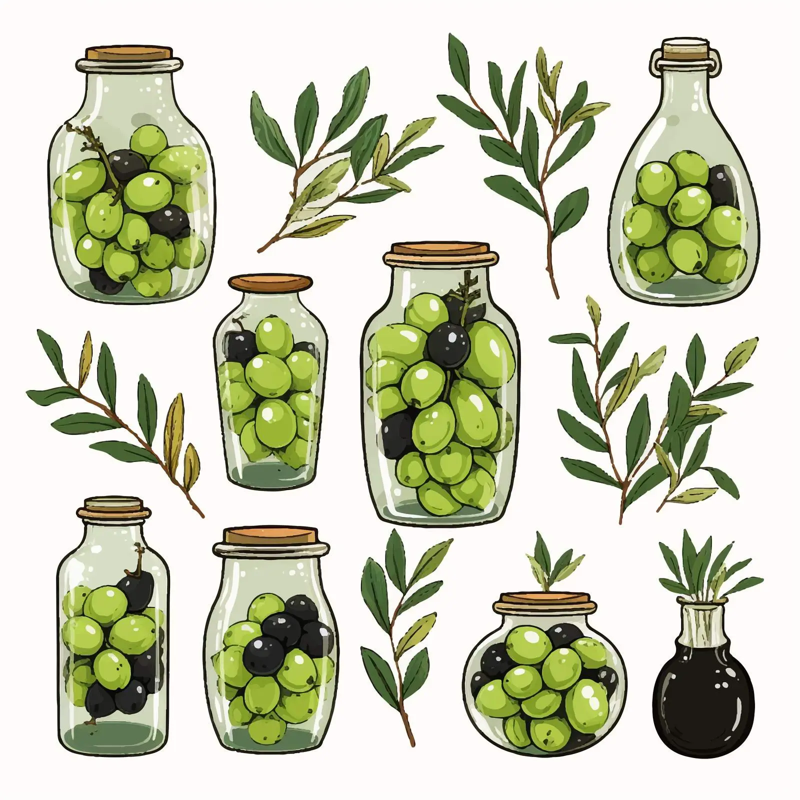 Olive Tree Branches Vector Drawings Collection — free download from Dotvec