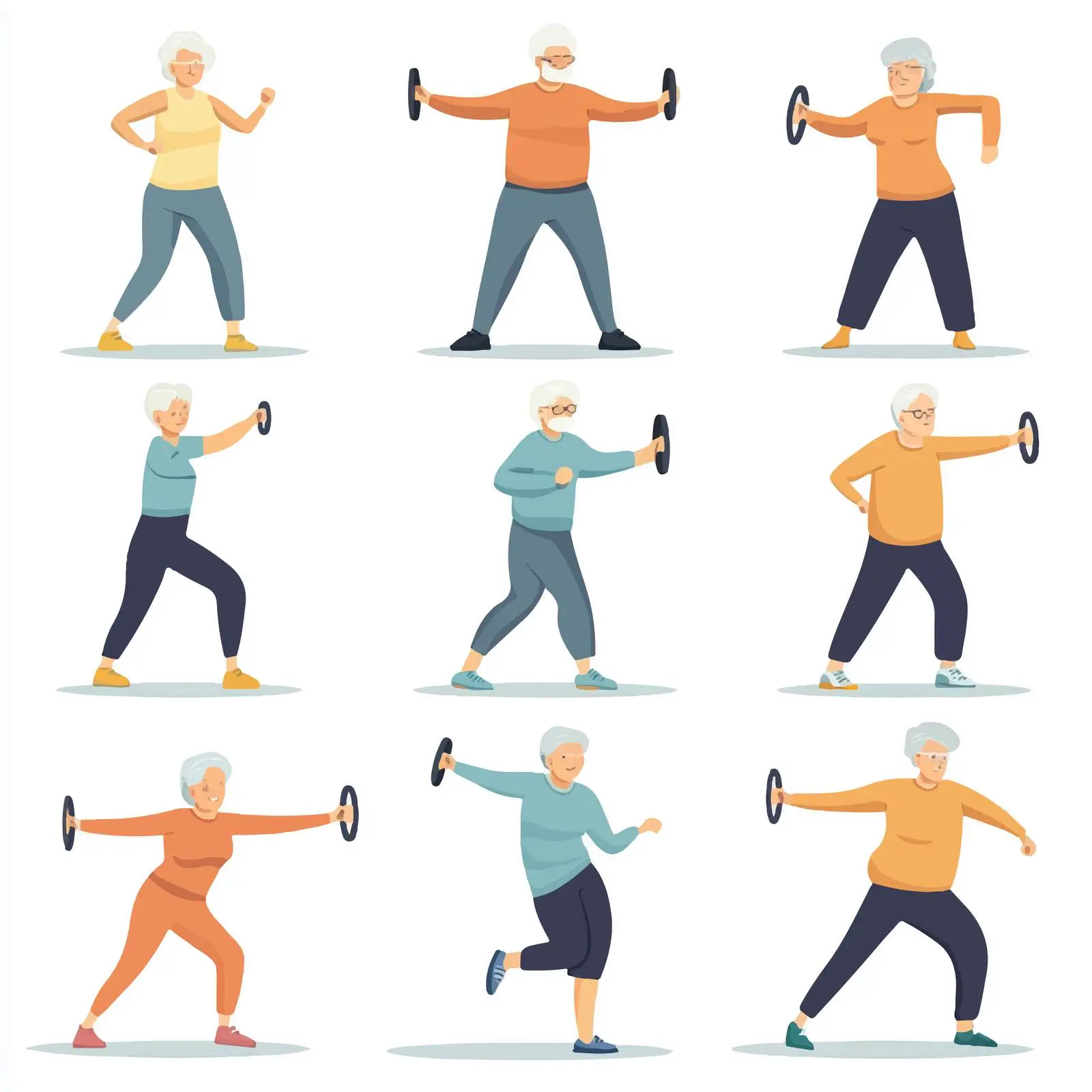 Elderly People Exercising in Cartoon Style — free download from Dotvec