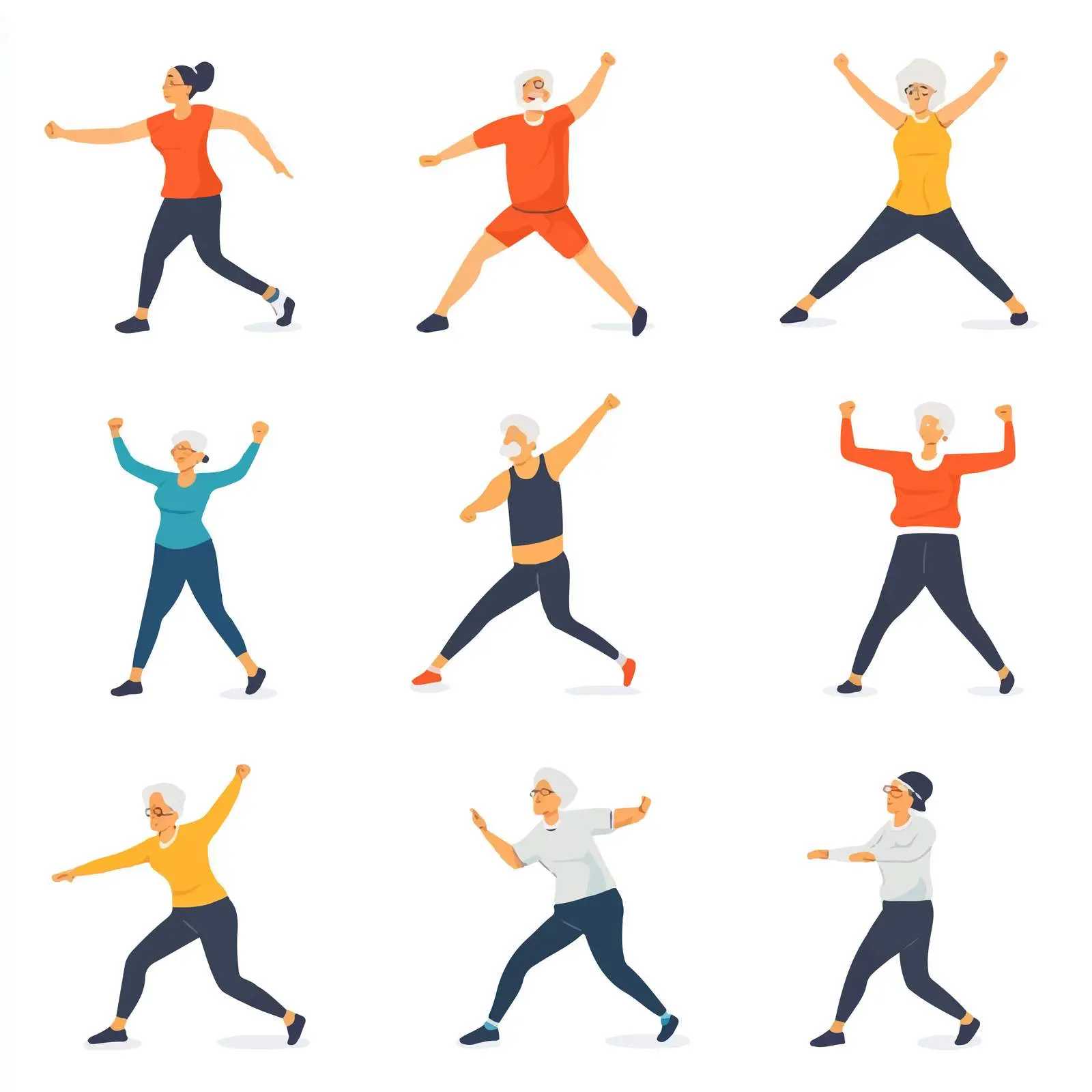 Cartoon Style Elderly Exercising Collection — free download from Dotvec