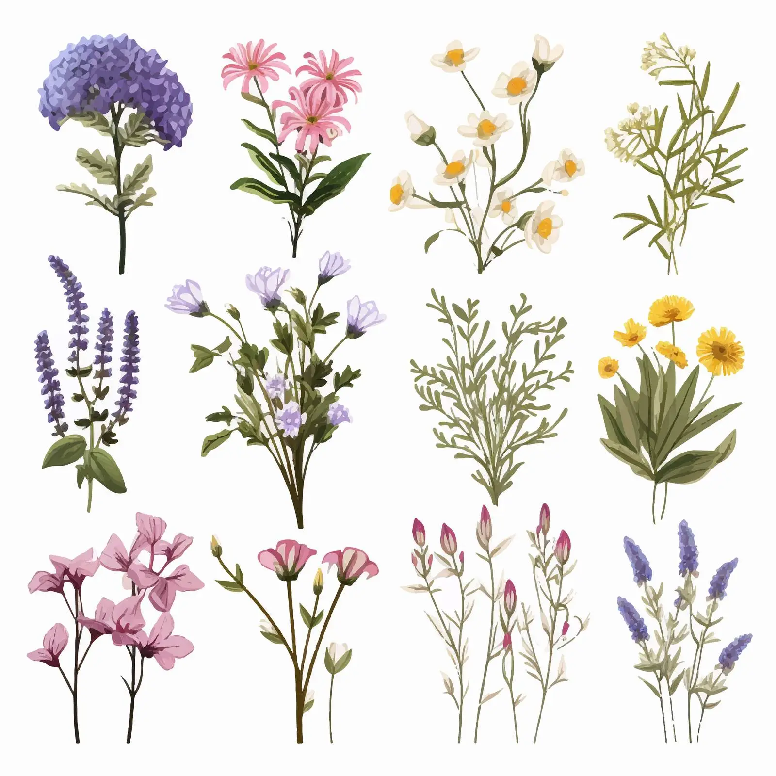 Elegant Bouquets of Wild Meadow Flowers – free botanical graphics image from Dotvec