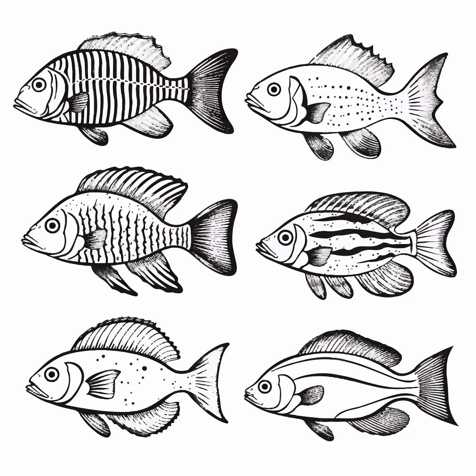 Hand-Drawn Blue Contour Fish Collection — free download from Dotvec