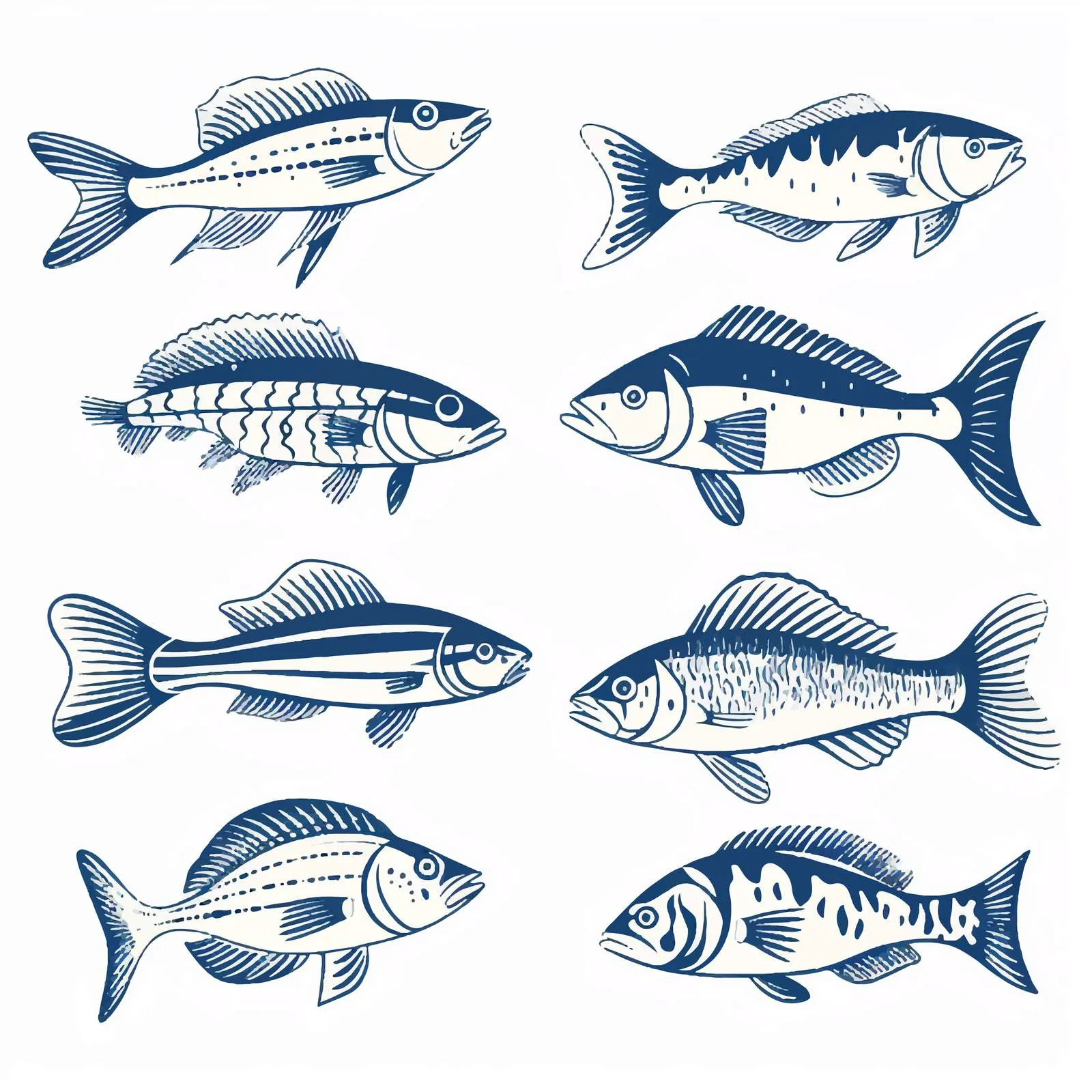 Hand-Drawn Fish Collection with Blue Contours — free download from Dotvec