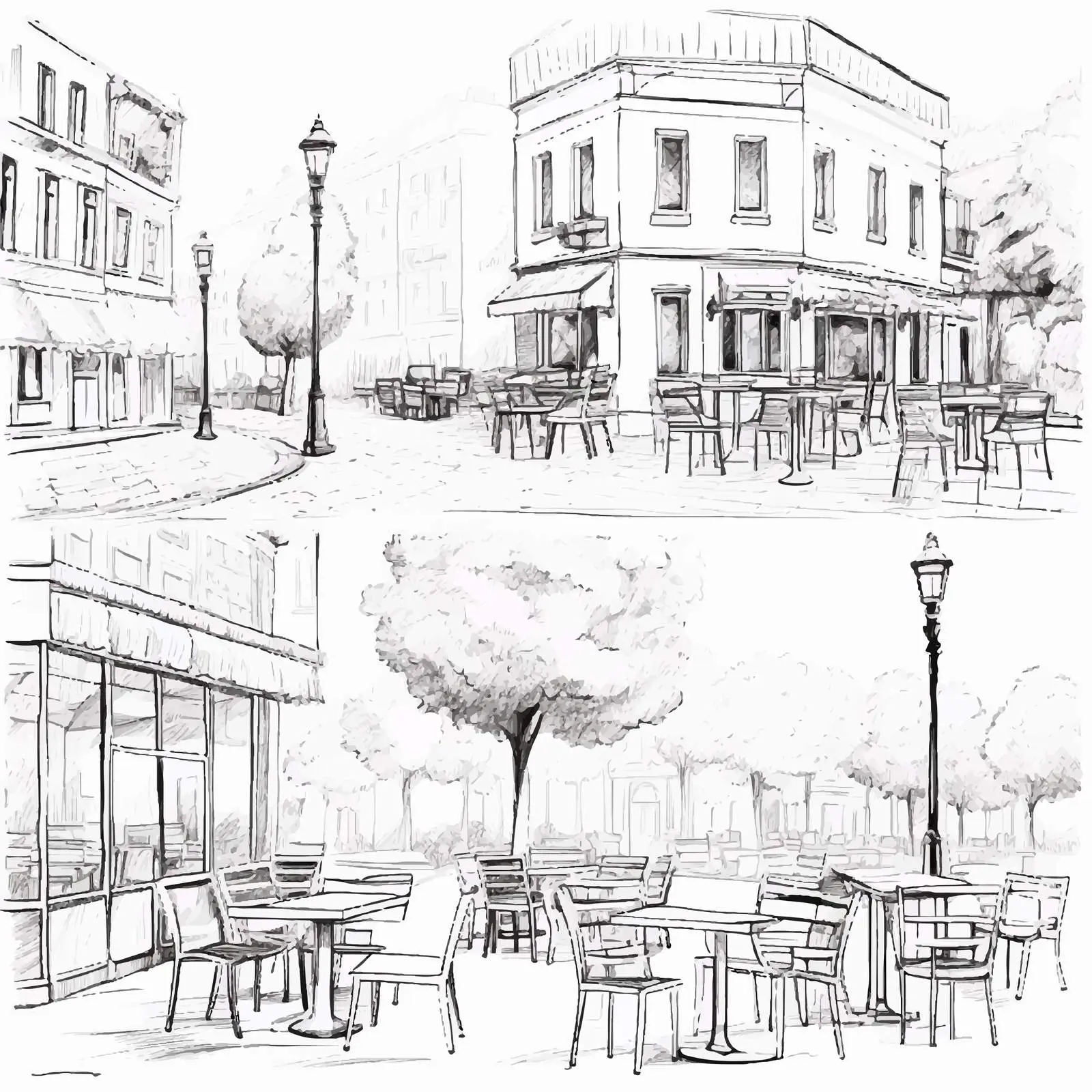 Outdoor Cafe Freehand Sketch Collection – free sketch illustration image from Dotvec