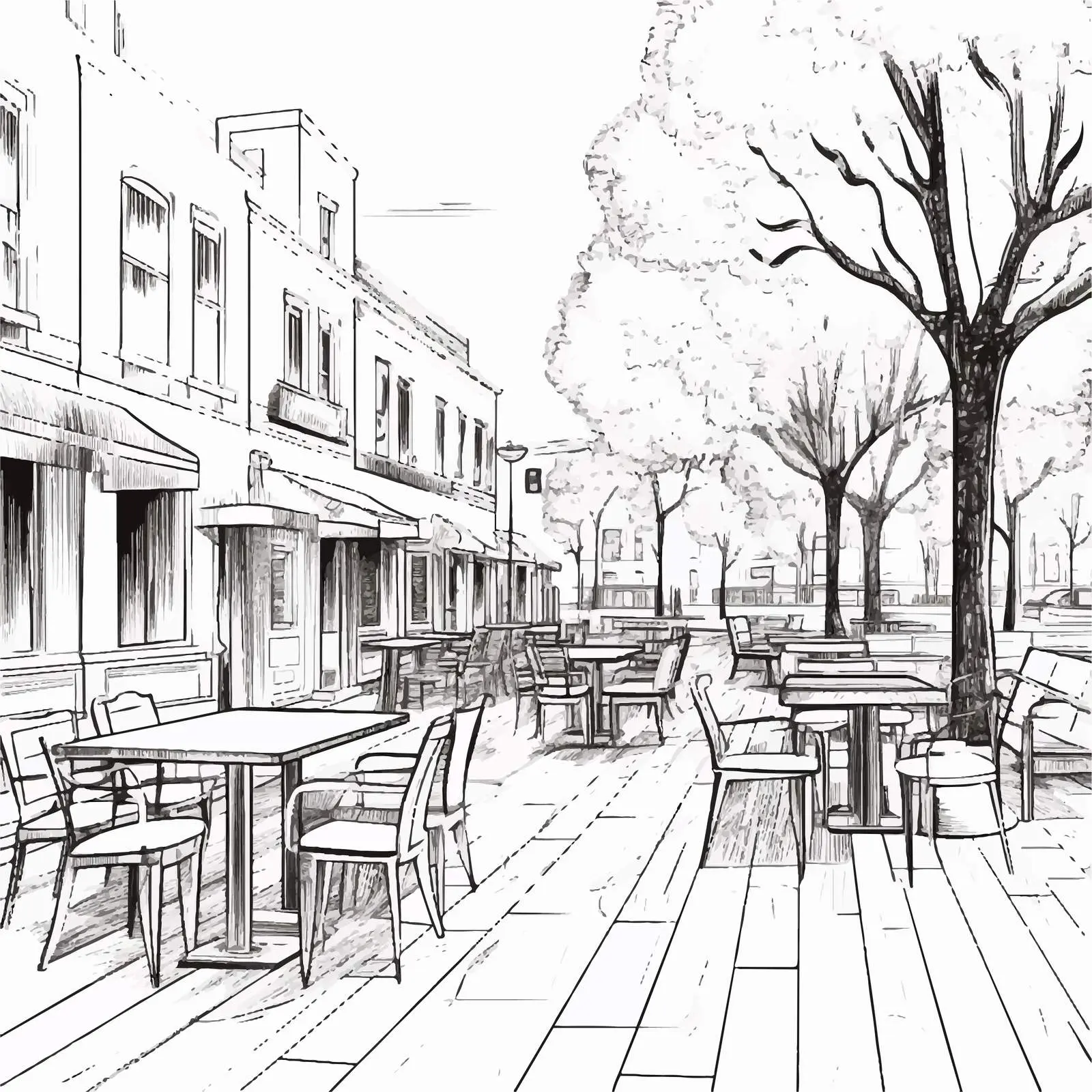 Freehand Sketches of Outdoor Cafe and Restaurant – free outdoor seating image from Dotvec