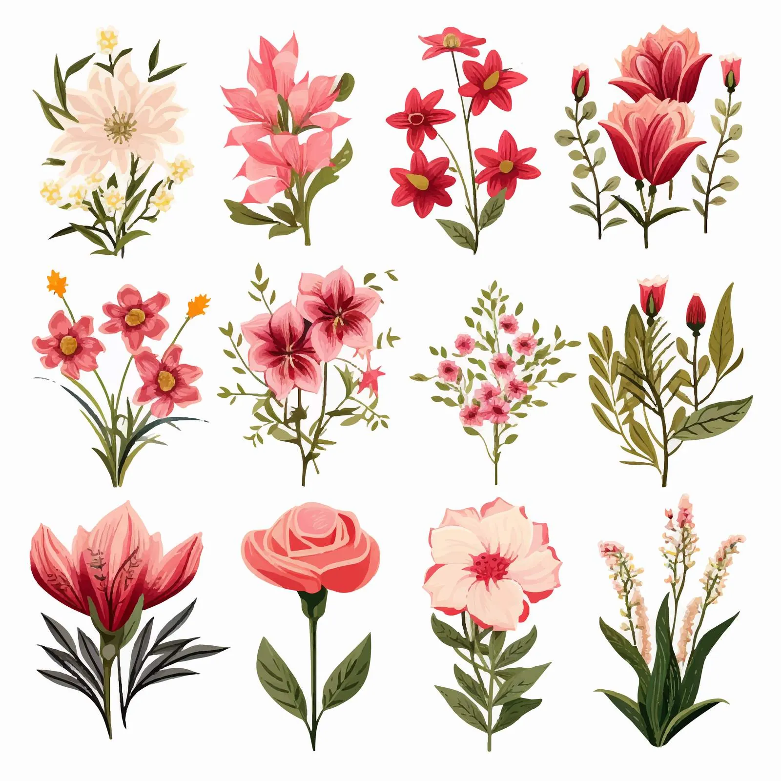 Gorgeous Red and Pink Flower Bouquets Vectors — free download from Dotvec