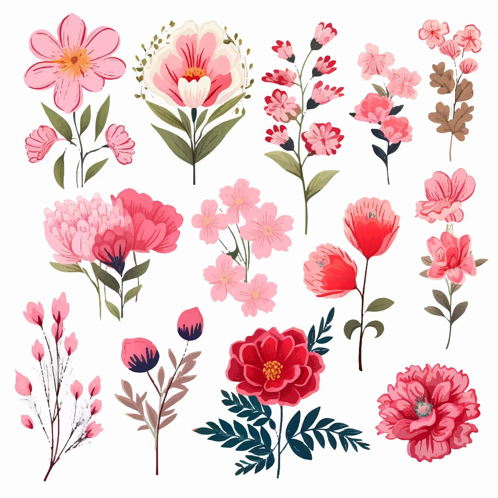Beautiful Red and Pink Flower Bouquets Vectors – free peony flowers image from Dotvec