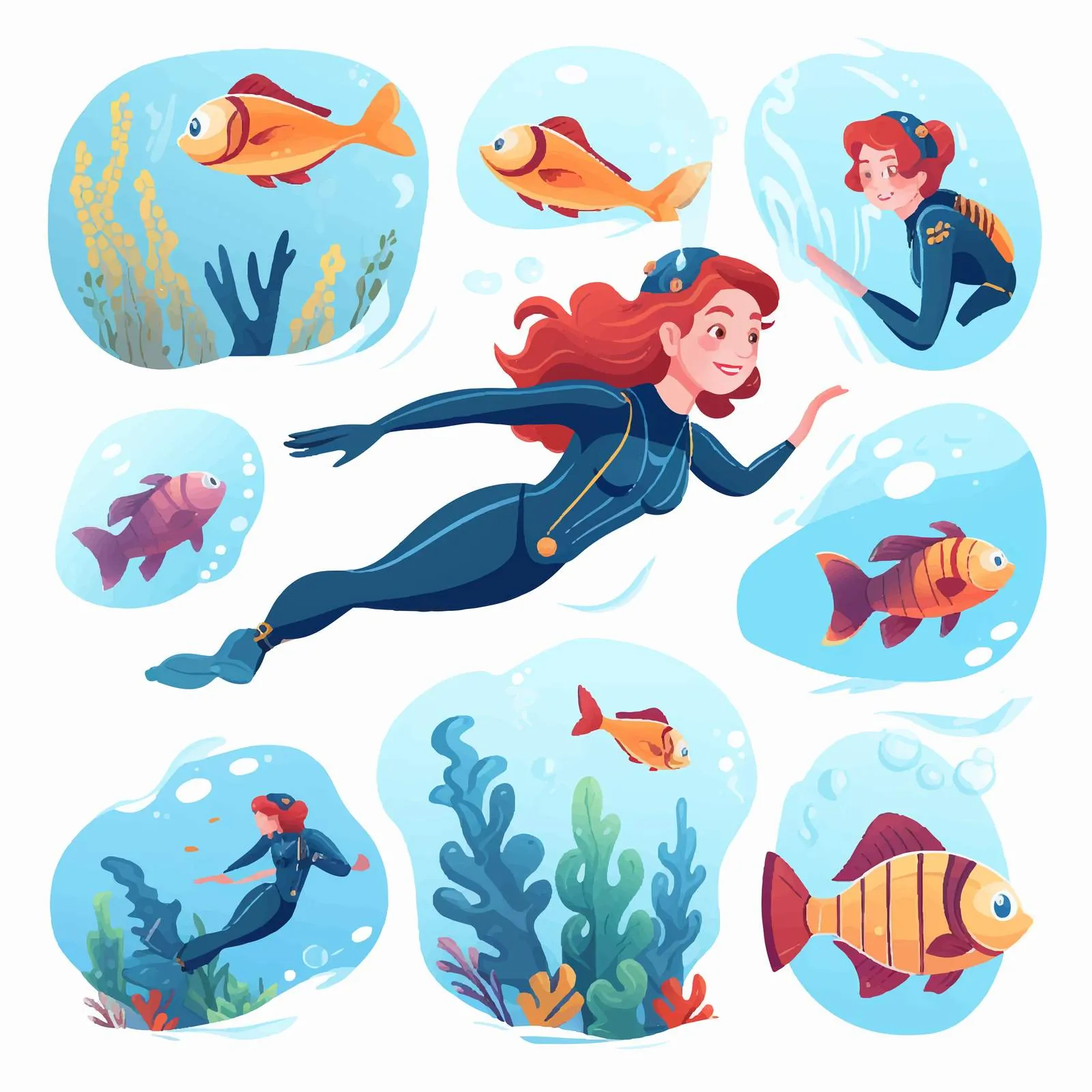 Beautiful Redhead Female Scuba Diver Swimming — free download from Dotvec
