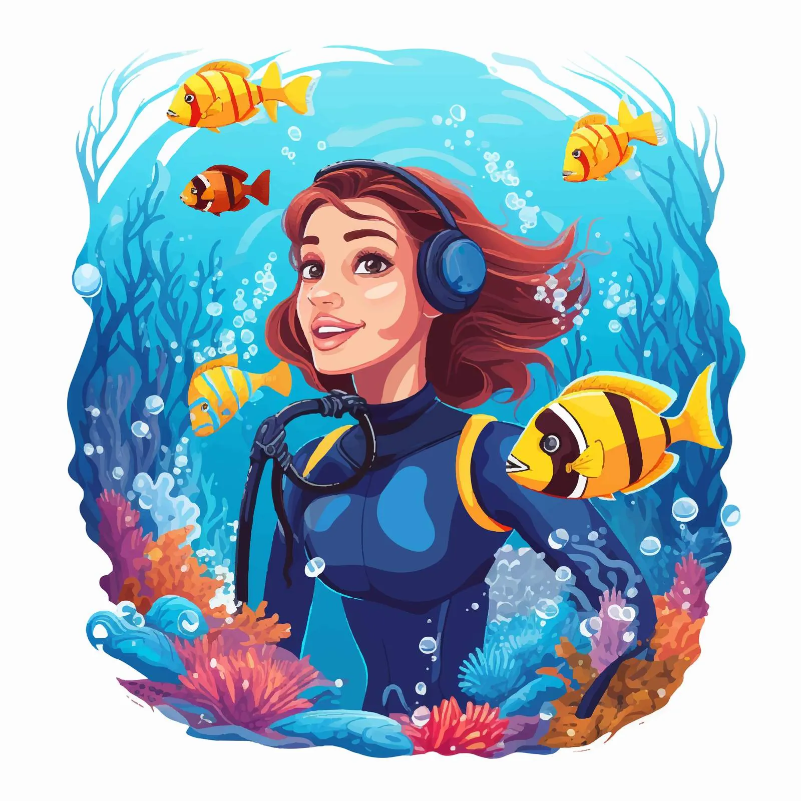 Gorgeous Redhead Diver Swimming in Vectors — free download from Dotvec