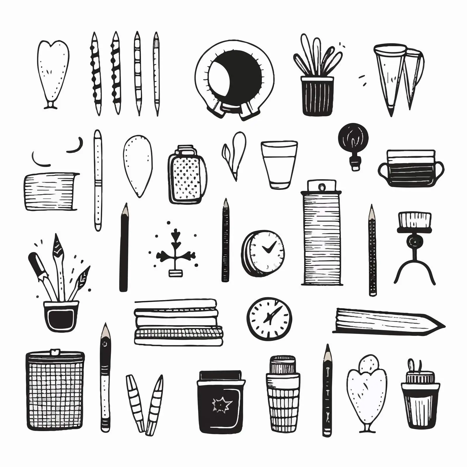 Hand-Drawn Stationery and Writing Utensils Set — free download from Dotvec