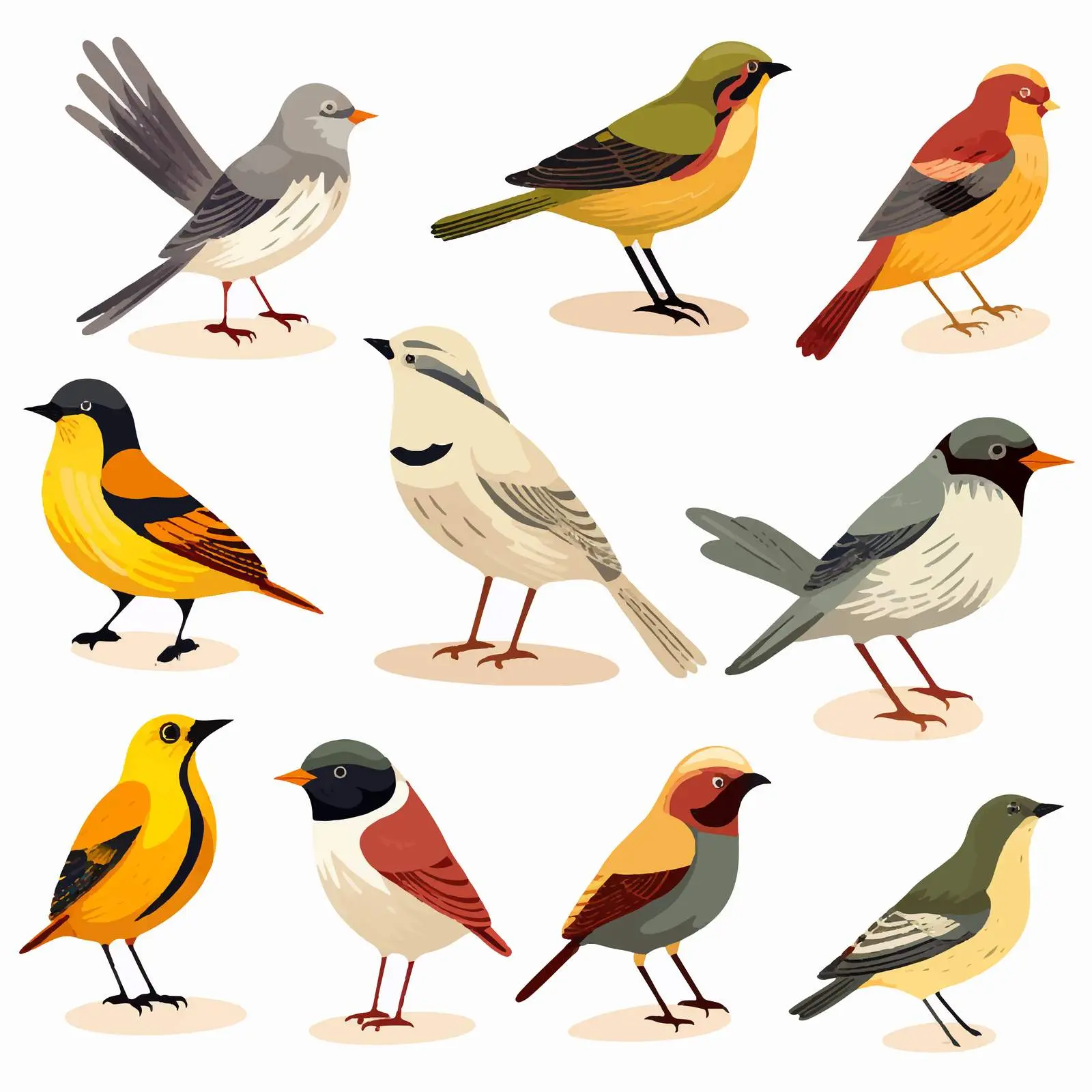 Colorful Cartoon Birds Collection on White Background — free download from Dotvec