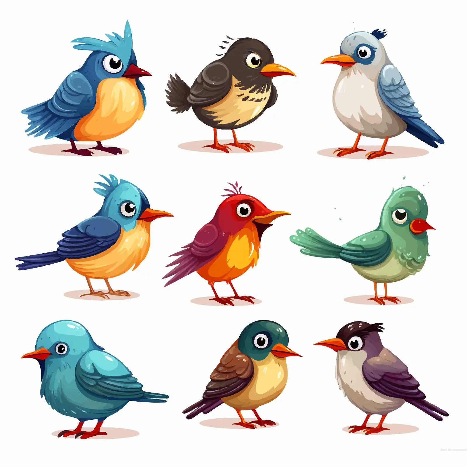 Colorful Cartoon Birds Collection on White Background — free download from Dotvec