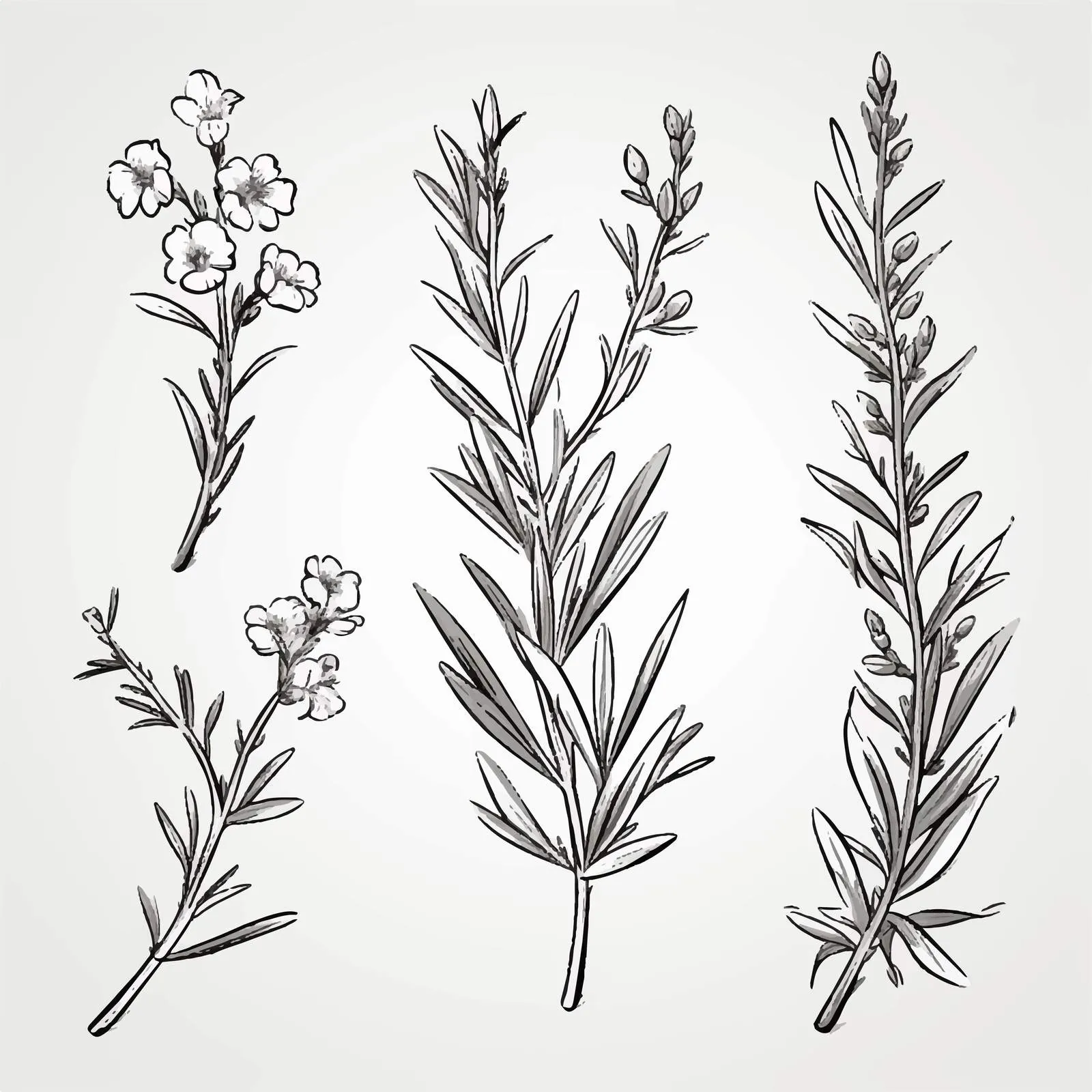Monochrome Rosemary Plant Vector Drawings — free download from Dotvec