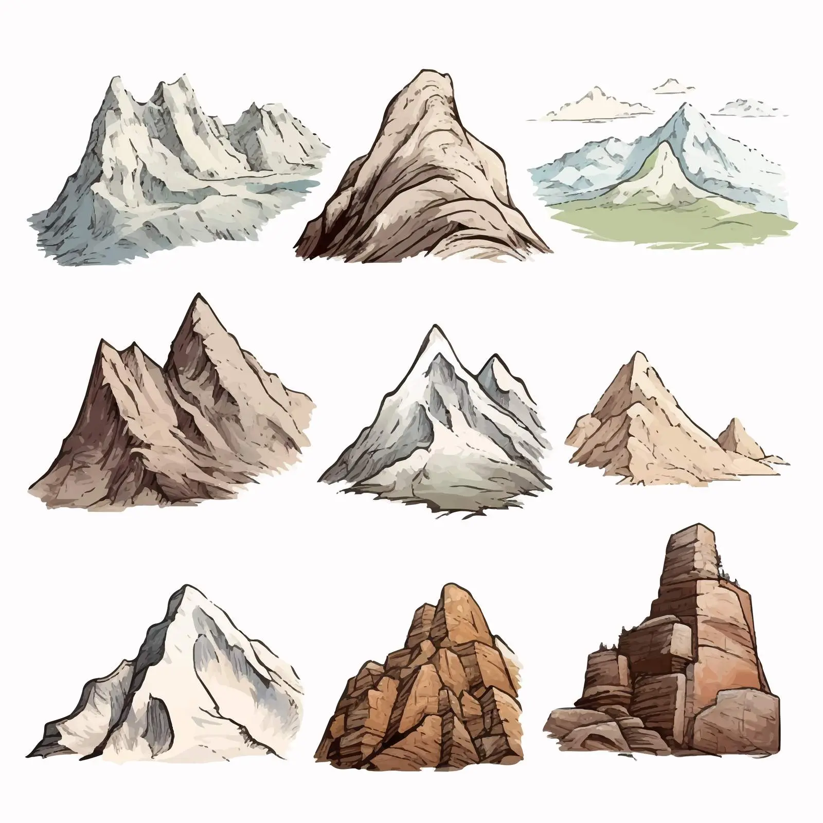 Vintage Hand-Drawn Mountain Collection — free download from Dotvec