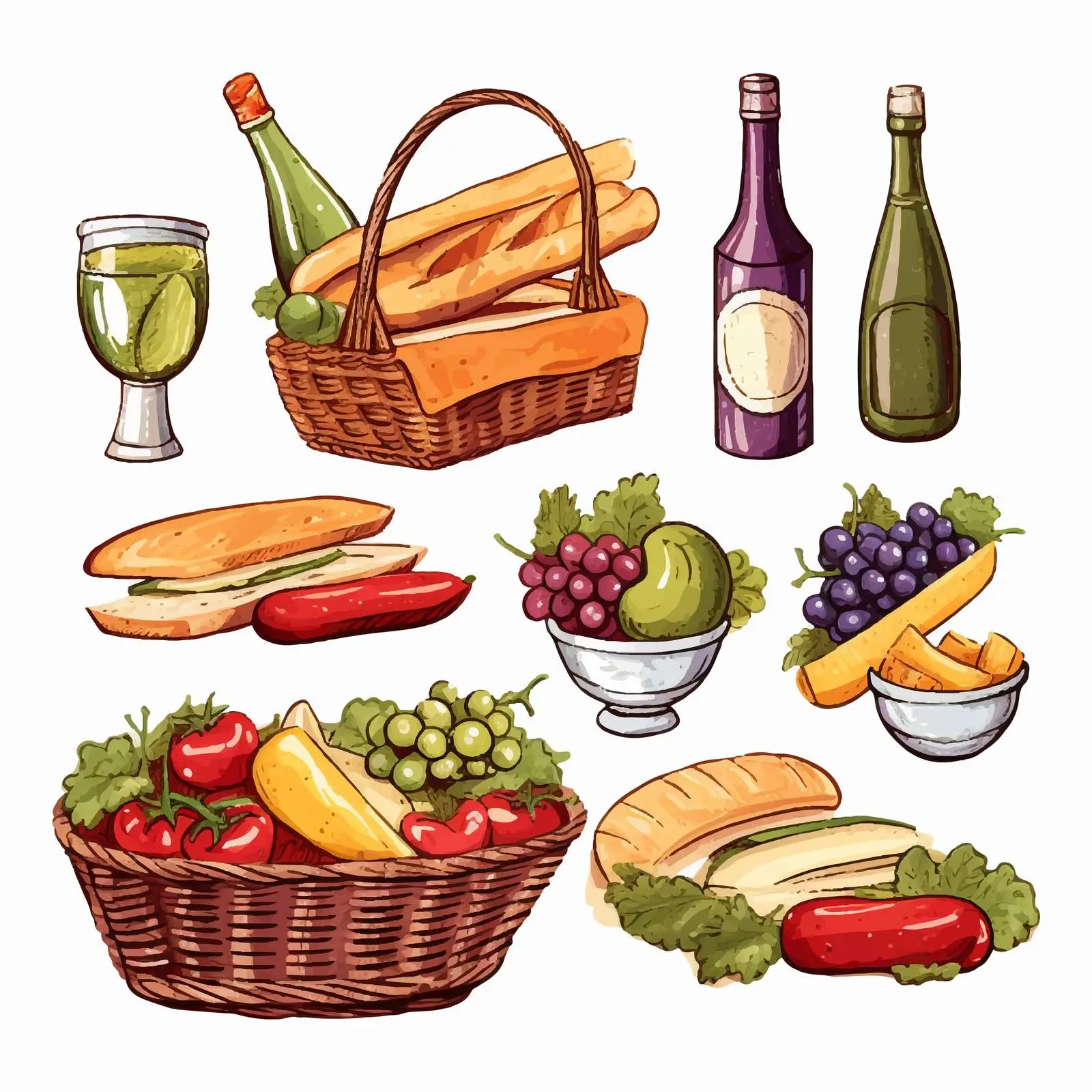 Wicker Basket Picnic Food Collection – free delicious meal image from Dotvec