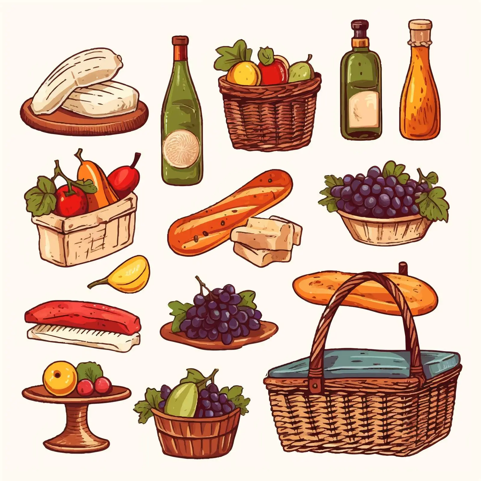 Wicker Basket Picnic Food Collection — free download from Dotvec