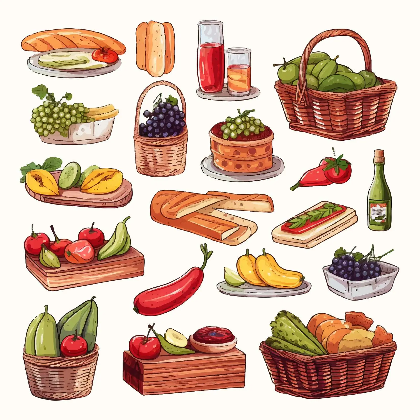 Picnic Food Collection in Wicker Basket – free wicker image from Dotvec