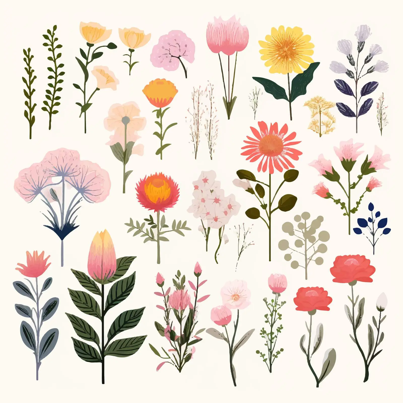 Popular Floristic Flowers and Decorative Plants Collection — free download from Dotvec