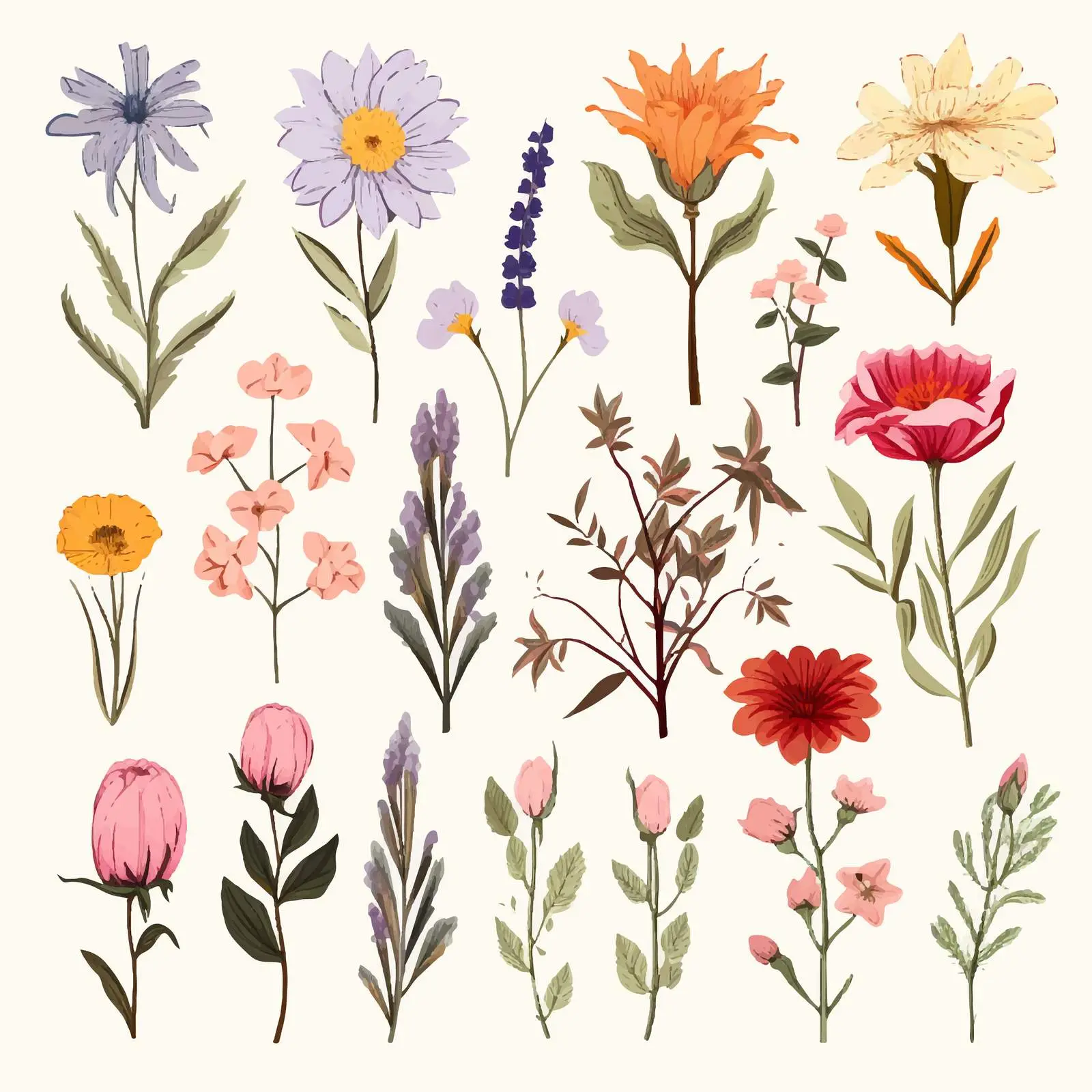 Popular Floristic Flowers and Decorative Plants Collection — free download from Dotvec