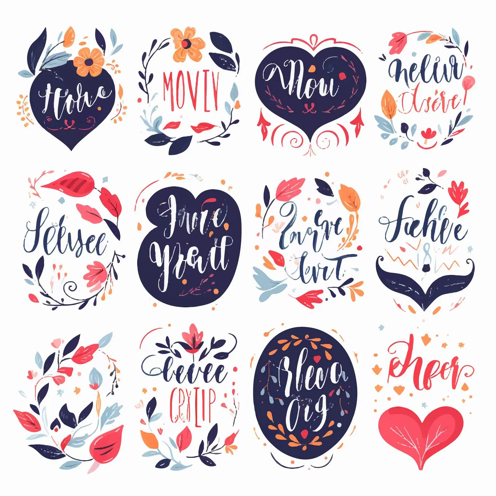 Elegant Romantic Inscriptions Vector Collection – free cursive image from Dotvec