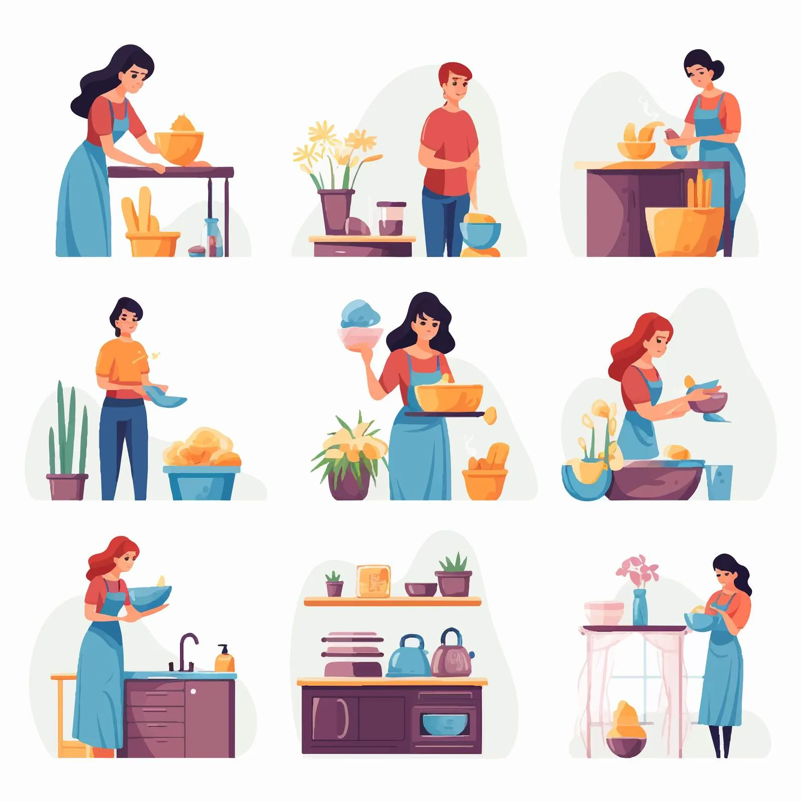 Woman Doing Housework Vector Collection — free download from Dotvec
