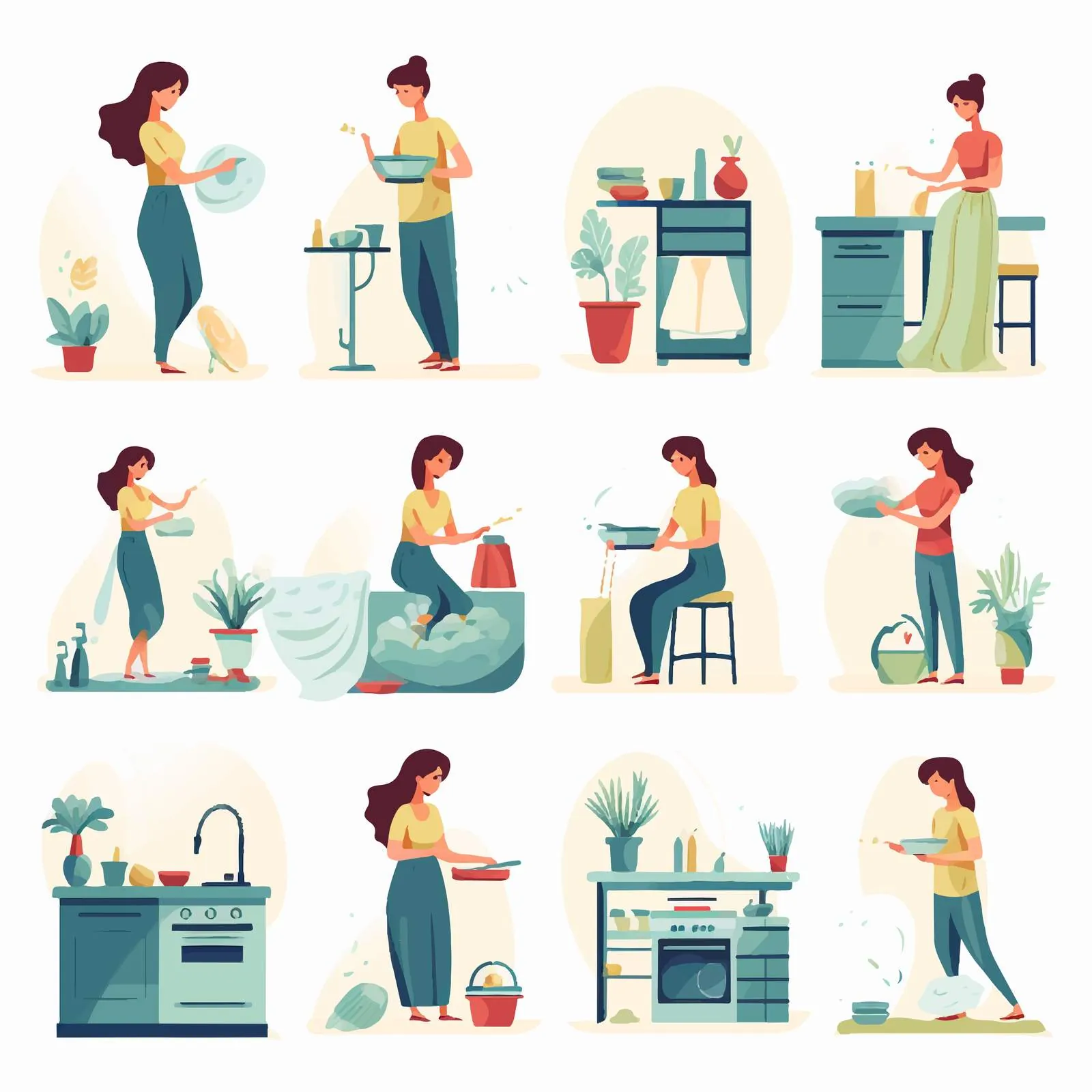 Housework Scenes Featuring Women and Housewives – free home activities image from Dotvec