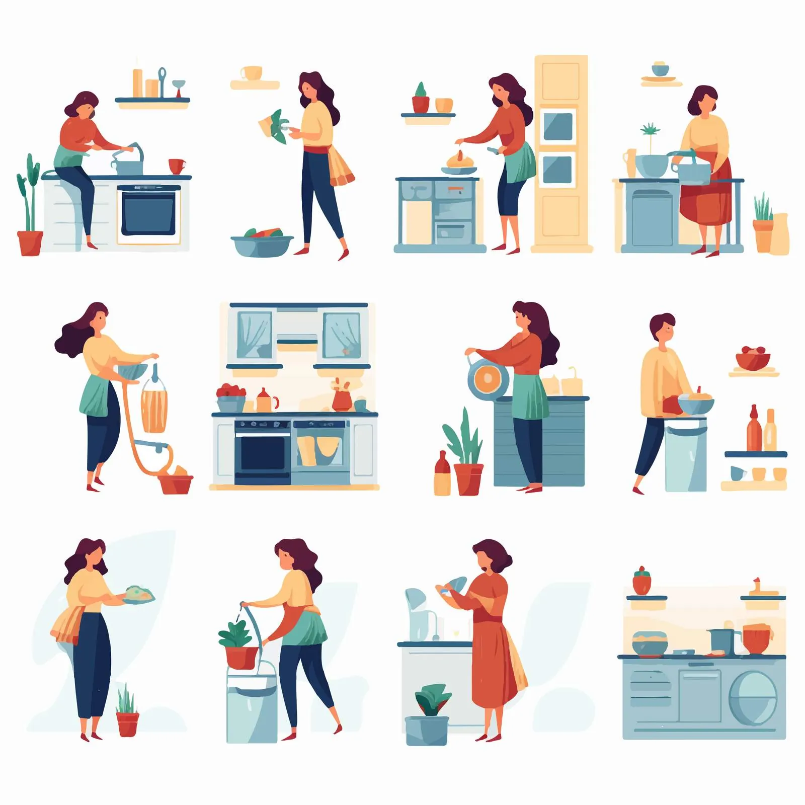 Housewife Doing Housework Scenes Collection — free download from Dotvec