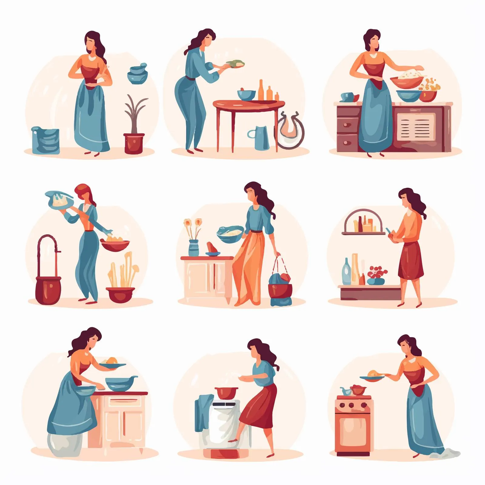Housewife Scenes: Domestic Chores and Activities — free download from Dotvec