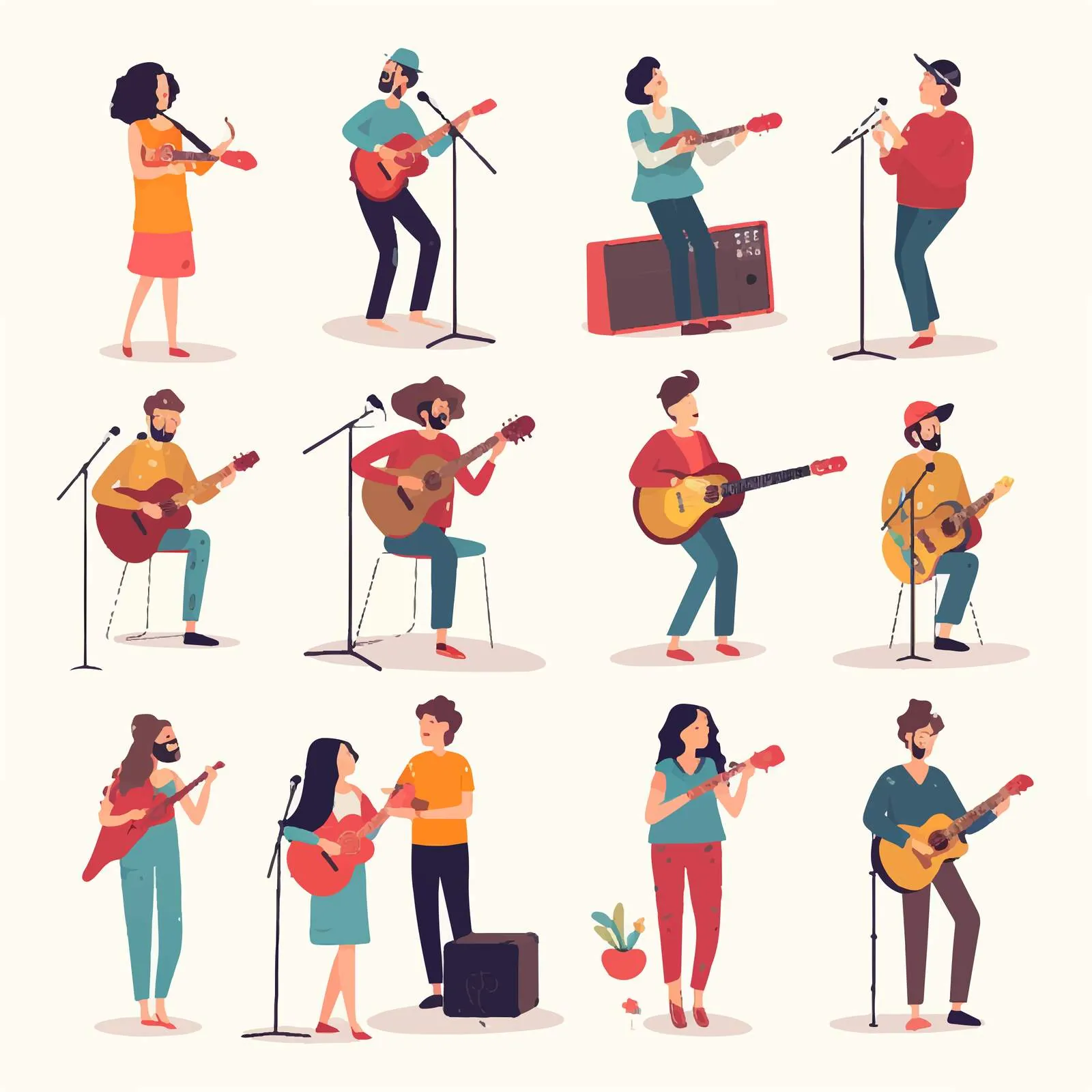 Singers and Musicians with Microphones Vectors – free recording image from Dotvec