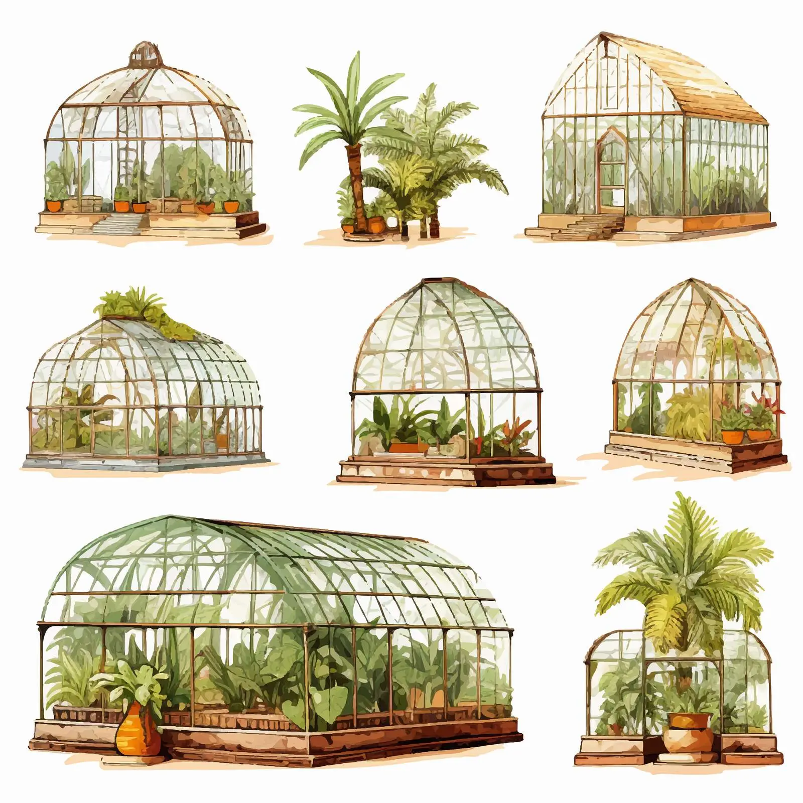 Large Greenhouse Sketches with Tropical Plants – free plant illustrations image from Dotvec