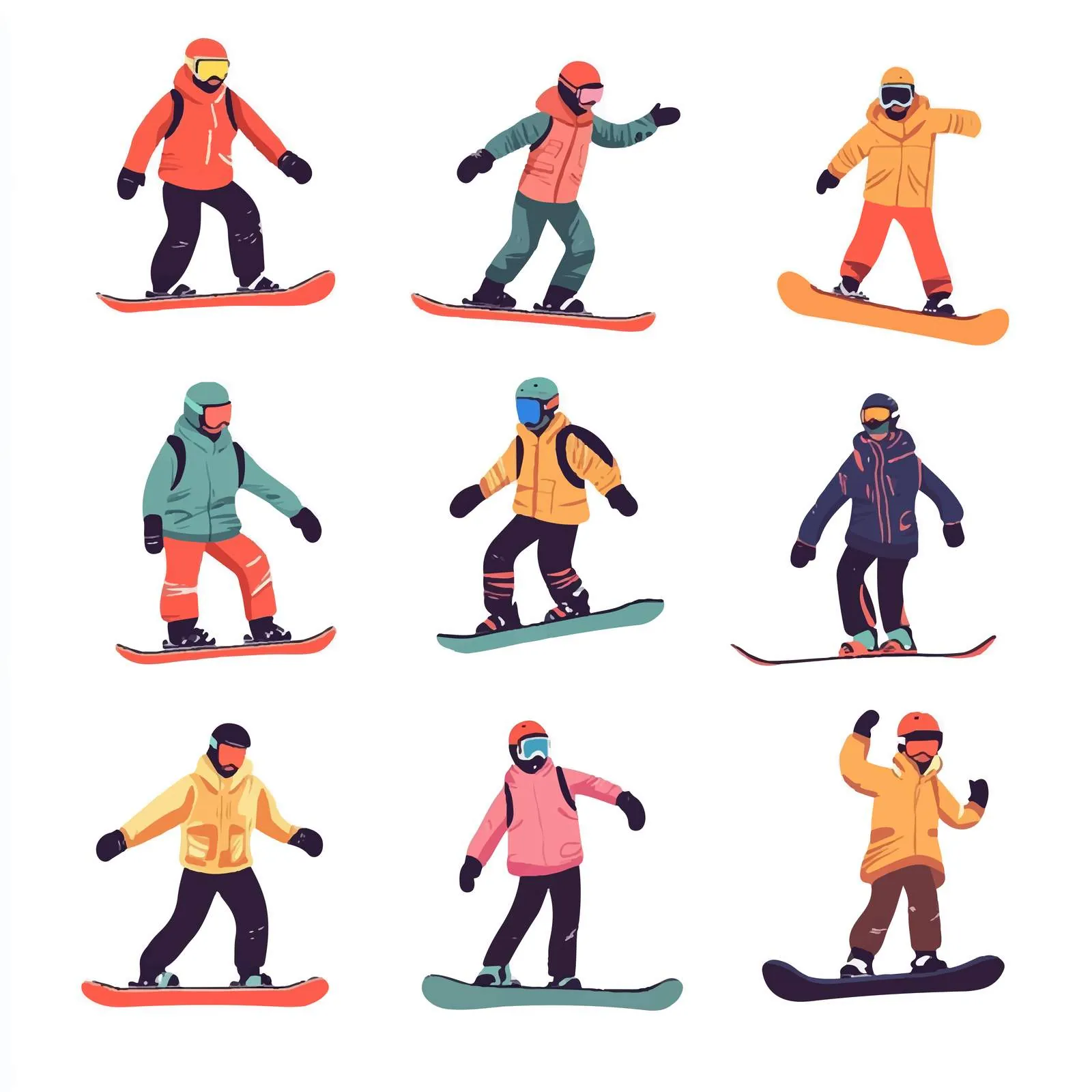 Isolated Snowboarders on White Background Vectors – free snowboarding image from Dotvec
