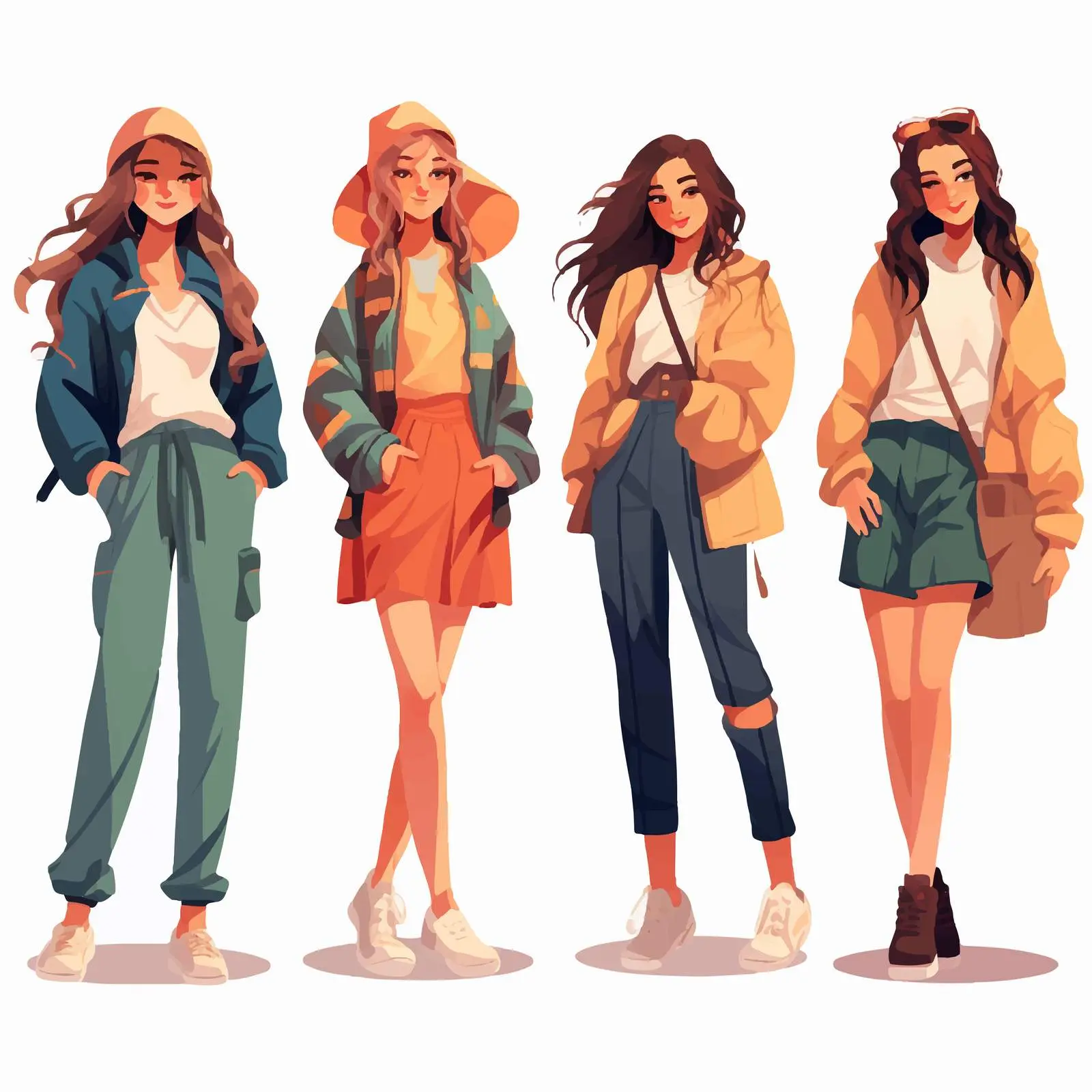 Trendy Teenage Girls Fashion Vector Set – free youthful fashion image from Dotvec