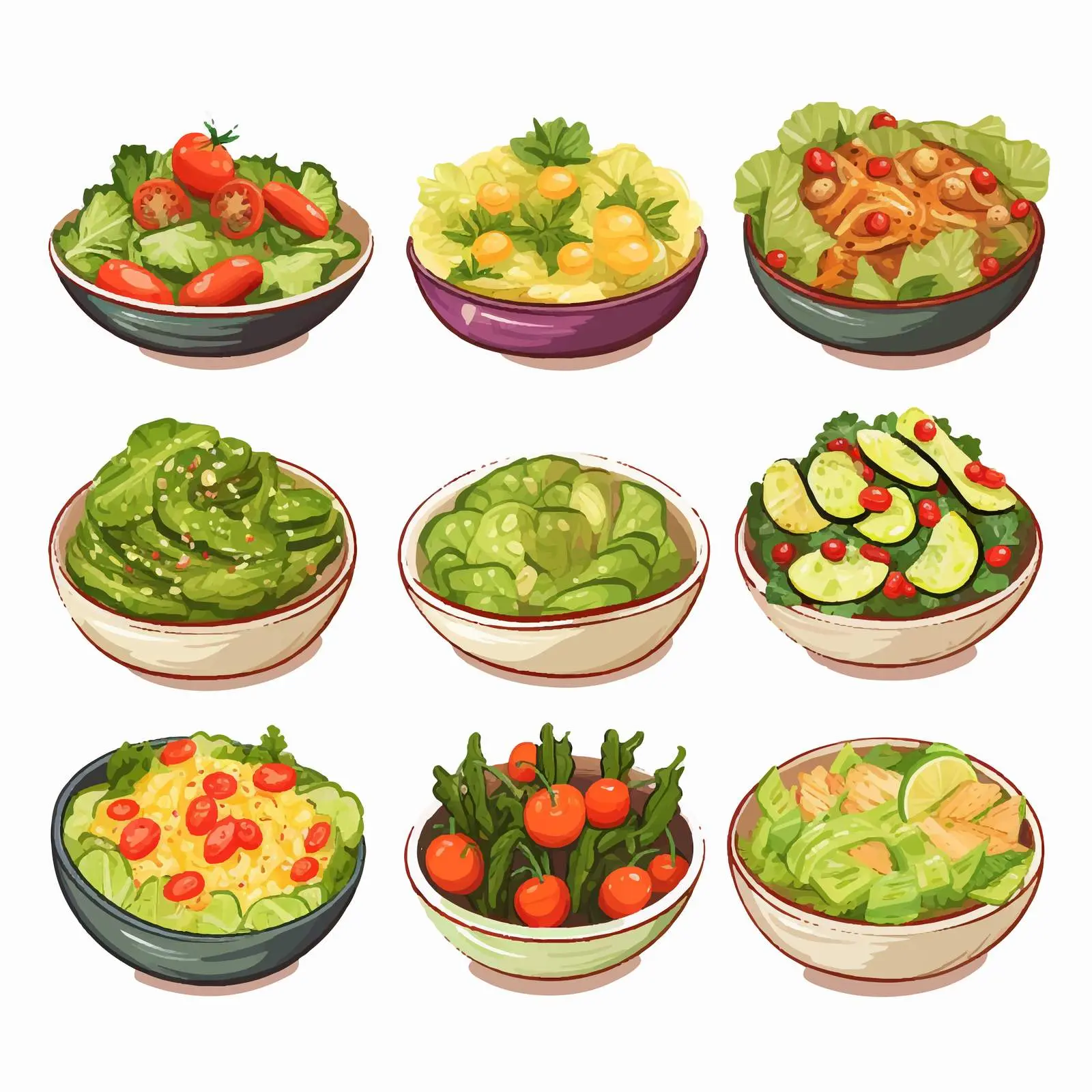 Variety of Salads in Plates and Bowls – free side dish image from Dotvec